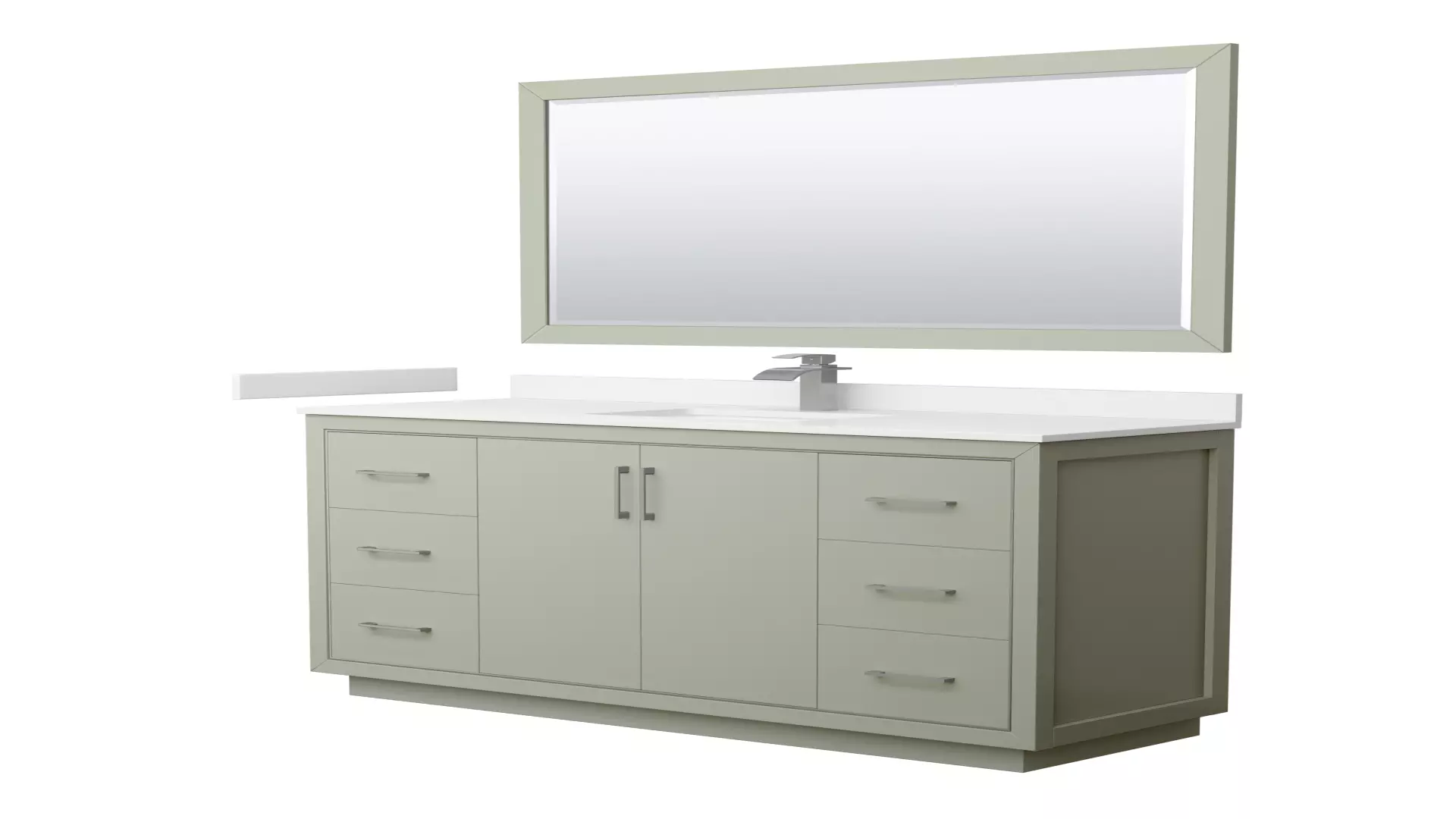 Icon 60 Inch Single Bathroom Vanity in Light Green, White Quartz Countertop, Undermount Square Sink (1-Hole), Brushed Nickel Trim, 58 Inch Mirror material
