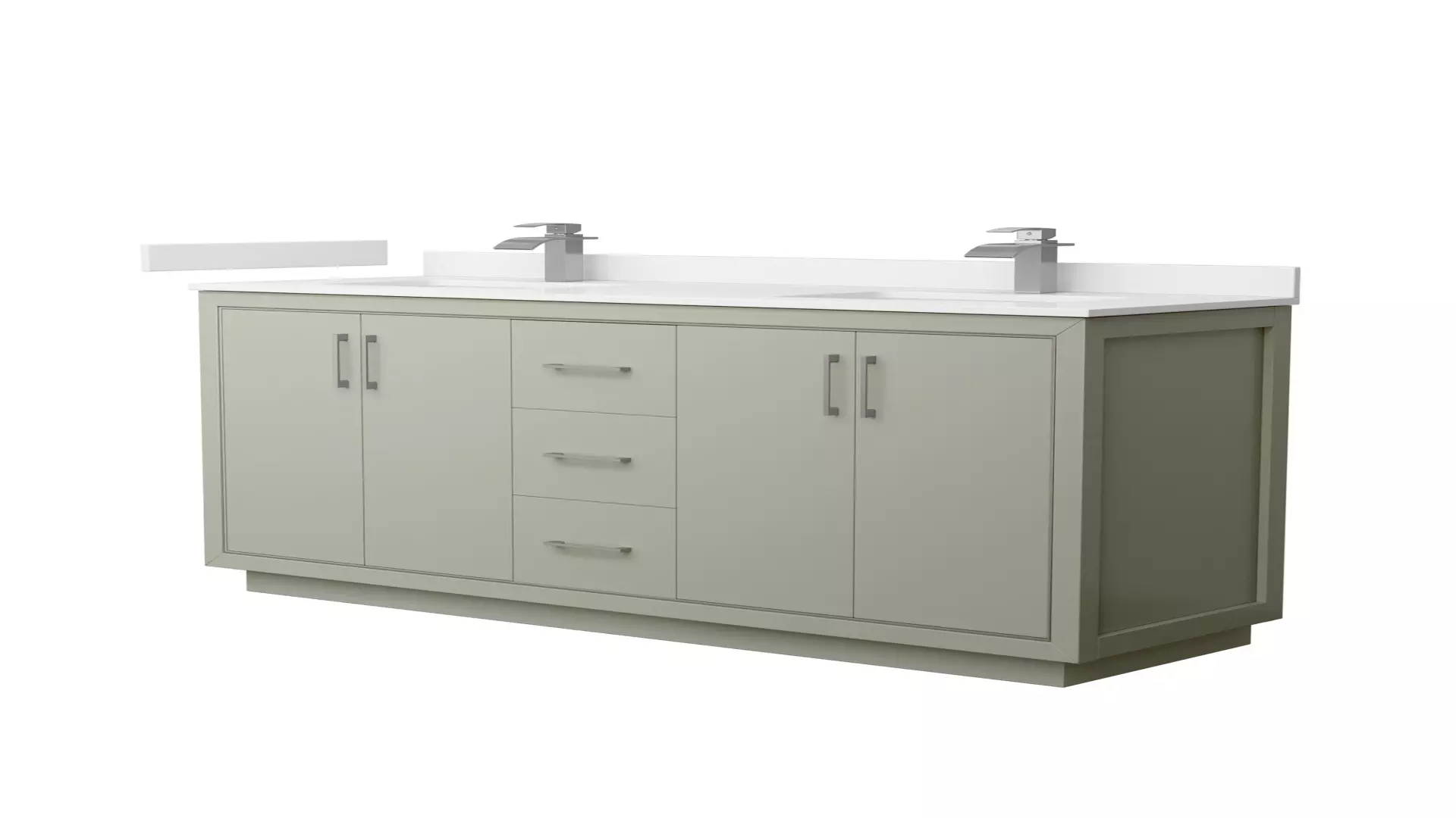 Icon 66 Inch Double Bathroom Vanity in Light Green, White Quartz Countertop, Undermount Square Sinks (1-Hole), Brushed Nickel Trim material