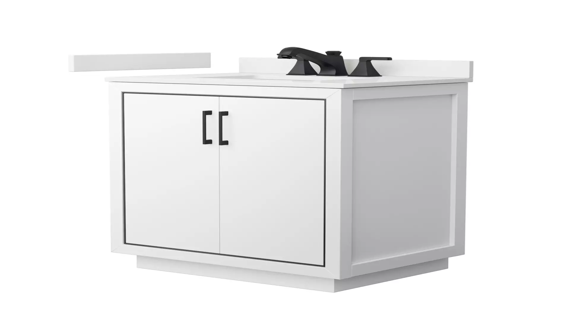 Icon 30 Inch Single Bathroom Vanity in White, White Quartz Countertop, Undermount Square Sink (3-Hole), Matte Black Trim material