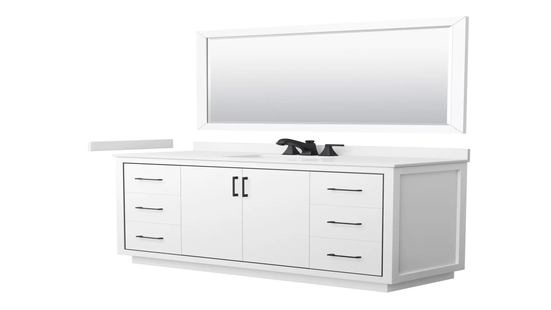 Icon 60 Inch Single Bathroom Vanity in White, White Quartz Countertop, Undermount Square Sink (3-Hole), Matte Black Trim, 58 Inch Mirror material