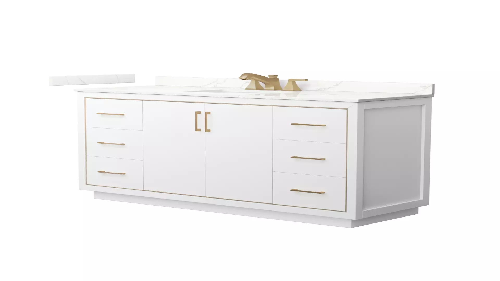 Icon 60 Inch Single Bathroom Vanity in White, Giotto Quartz Countertop, Undermount Square Sink (3-Hole), Satin Bronze Trim material