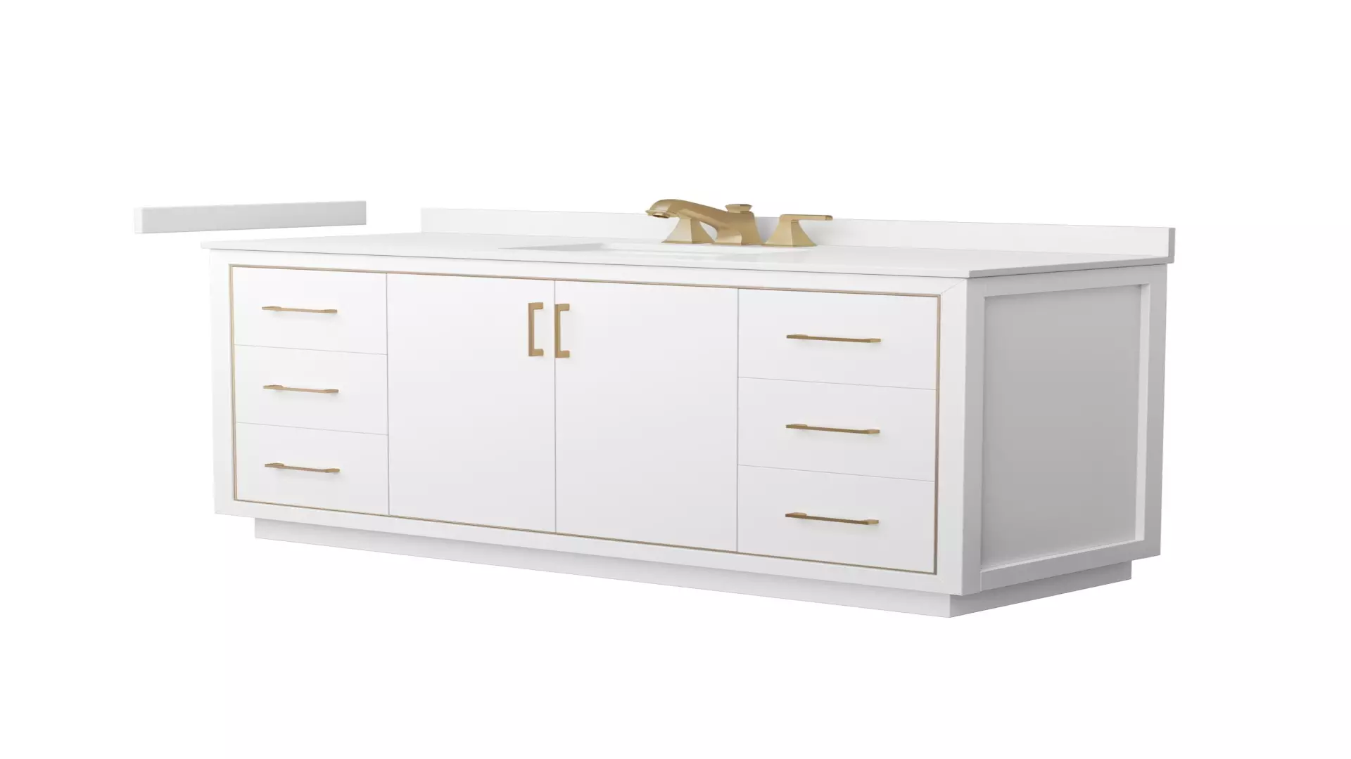 Icon 60 Inch Single Bathroom Vanity in White, White Quartz Countertop, Undermount Square Sink (3-Hole), Satin Bronze Trim material