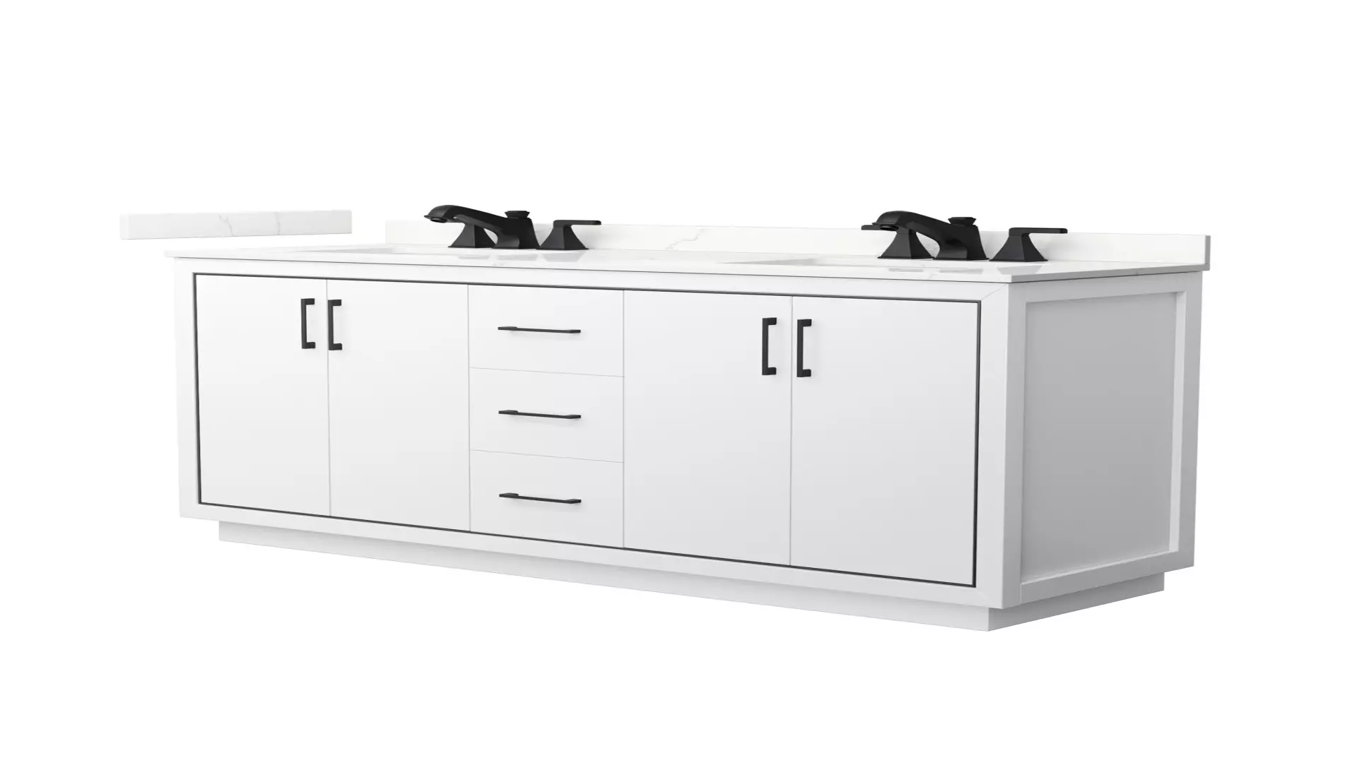 Icon 66 Inch Double Bathroom Vanity in White, Giotto Quartz Countertop, Undermount Square Sinks (3-Hole), Matte Black Trim material