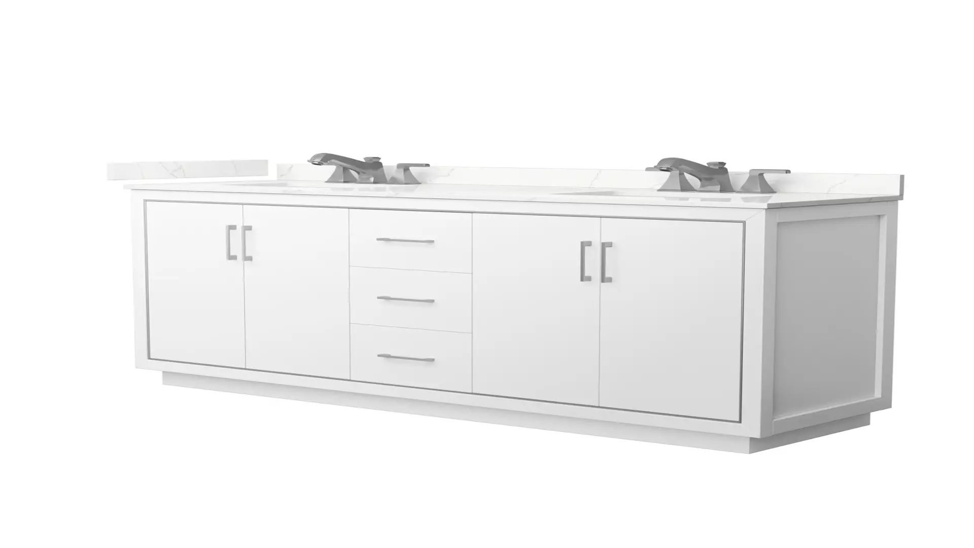 Icon 72 Inch Double Bathroom Vanity in White, Giotto Quartz Countertop, Undermount Square Sinks (3-Hole), Brushed Nickel Trim material