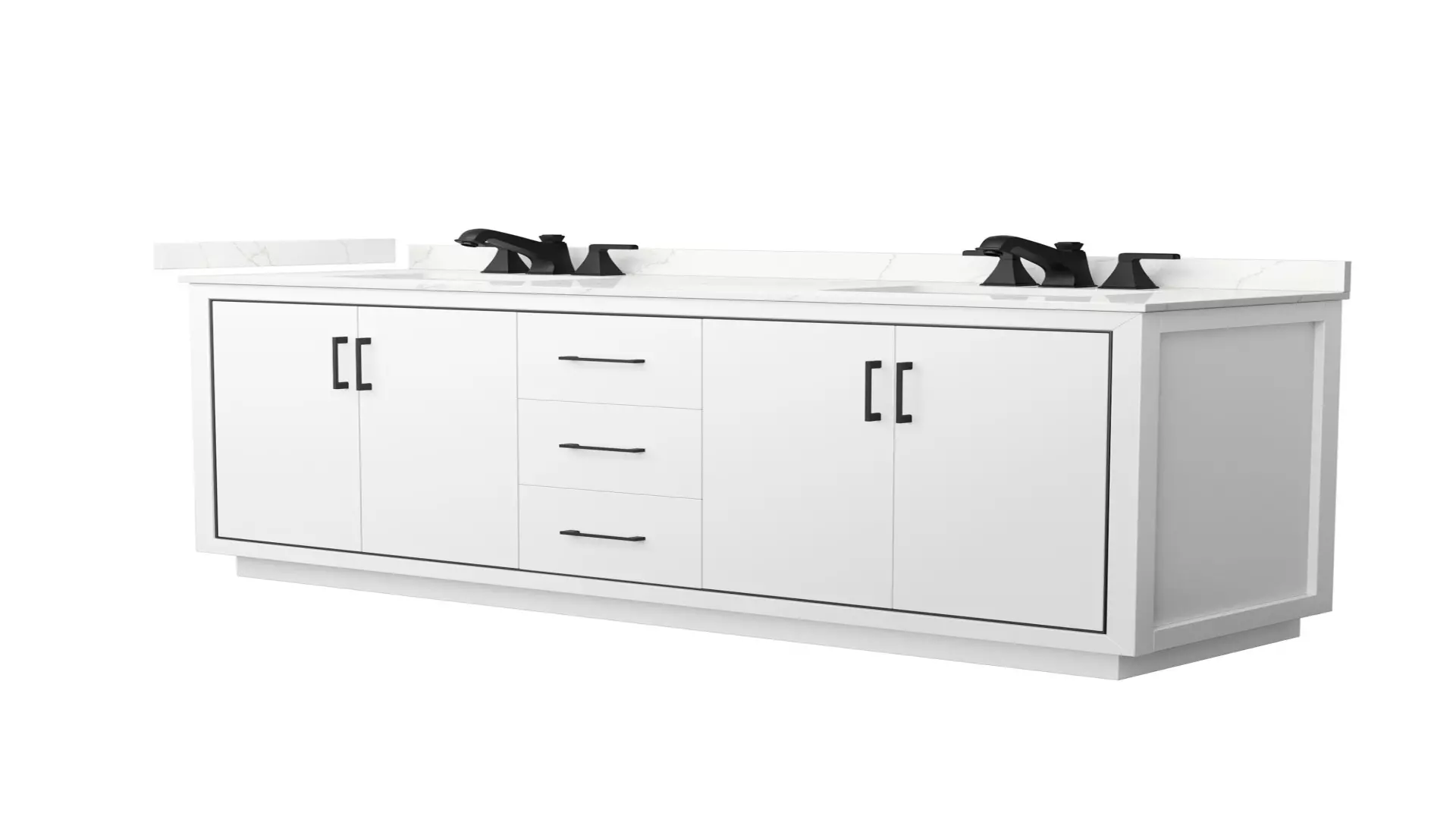 Icon 72 Inch Double Bathroom Vanity in White, Giotto Quartz Countertop, Undermount Square Sinks (3-Hole), Matte Black Trim material