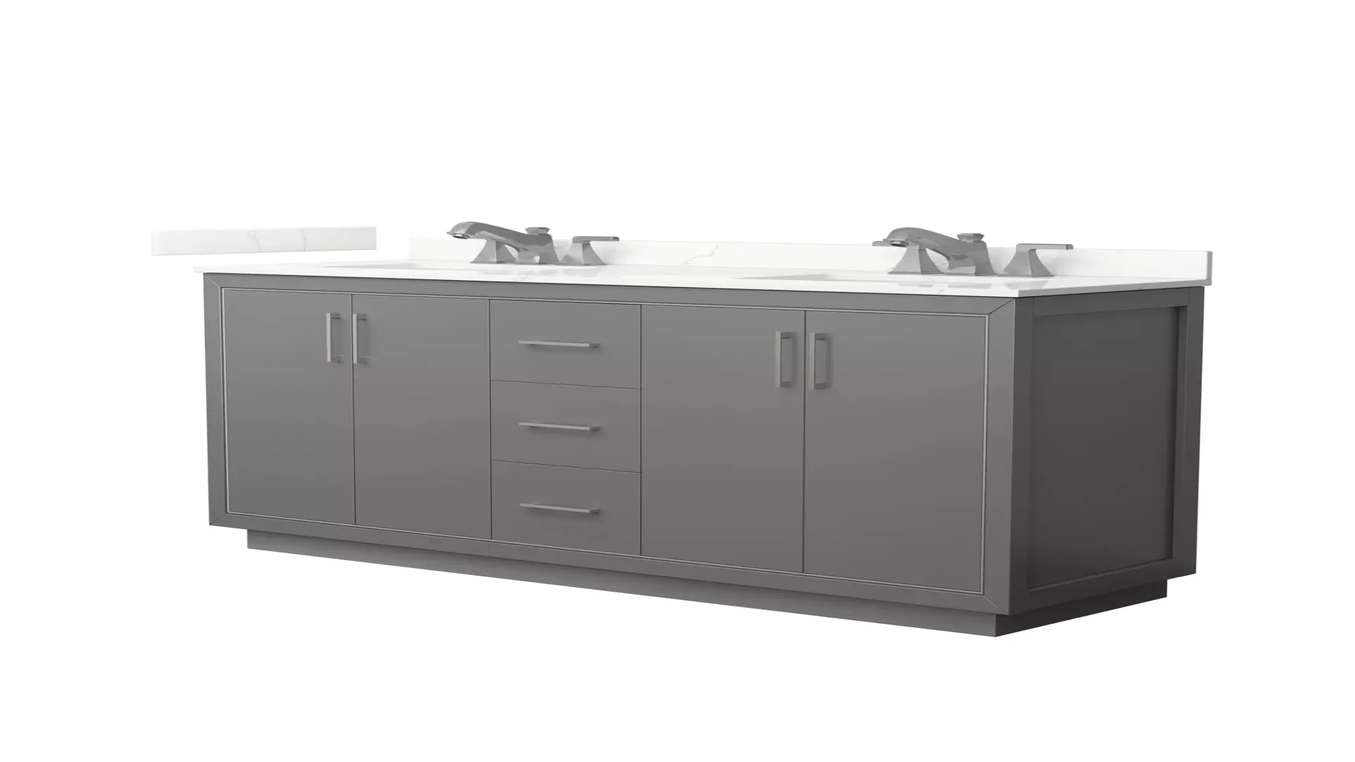 Icon 66 Inch Double Bathroom Vanity in Dark Gray, Giotto Quartz Countertop, Undermount Square Sinks (3-Hole), Brushed Nickel Trim material