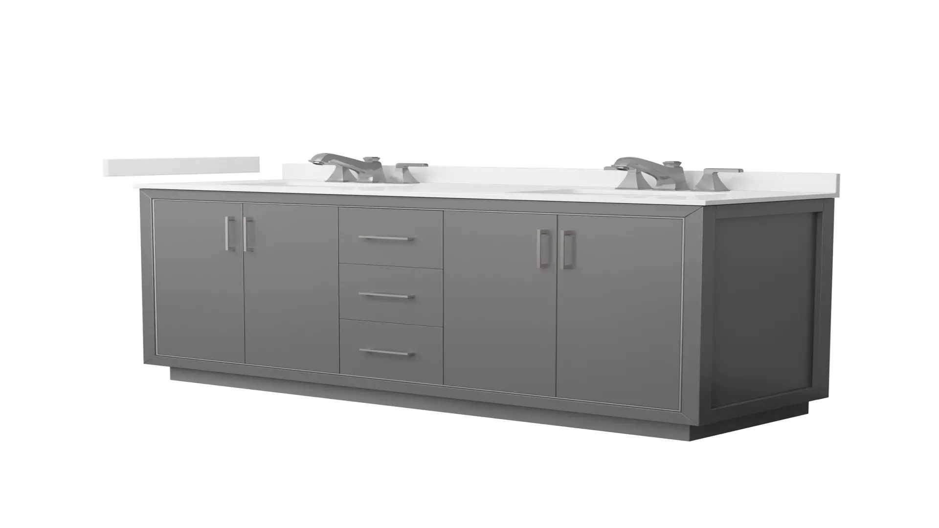Icon 66 Inch Double Bathroom Vanity in Dark Gray, White Quartz Countertop, Undermount Square Sinks (3-Hole), Brushed Nickel Trim material