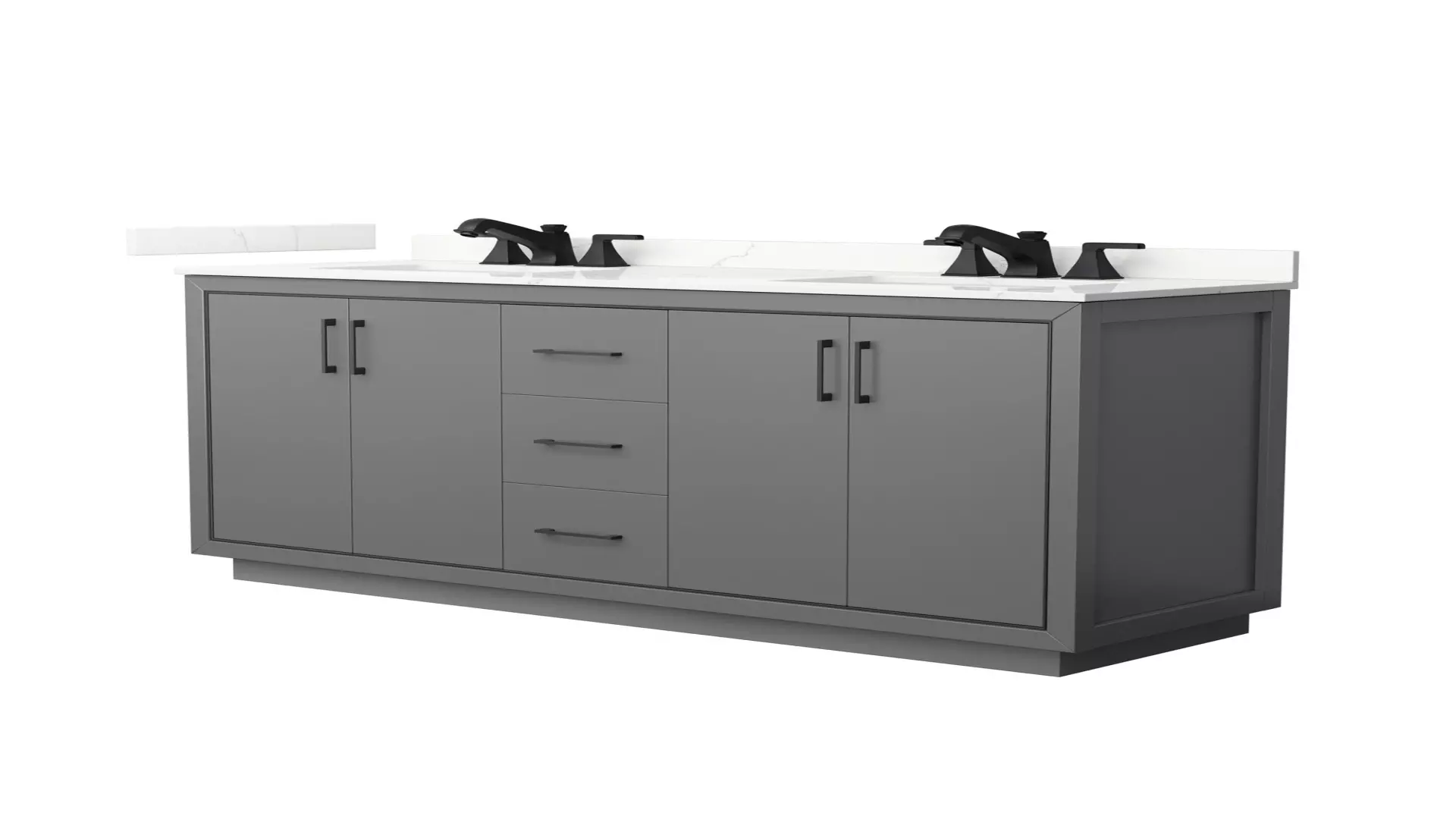 Icon 66 Inch Double Bathroom Vanity in Dark Gray, Giotto Quartz Countertop, Undermount Square Sinks (3-Hole), Matte Black Trim material