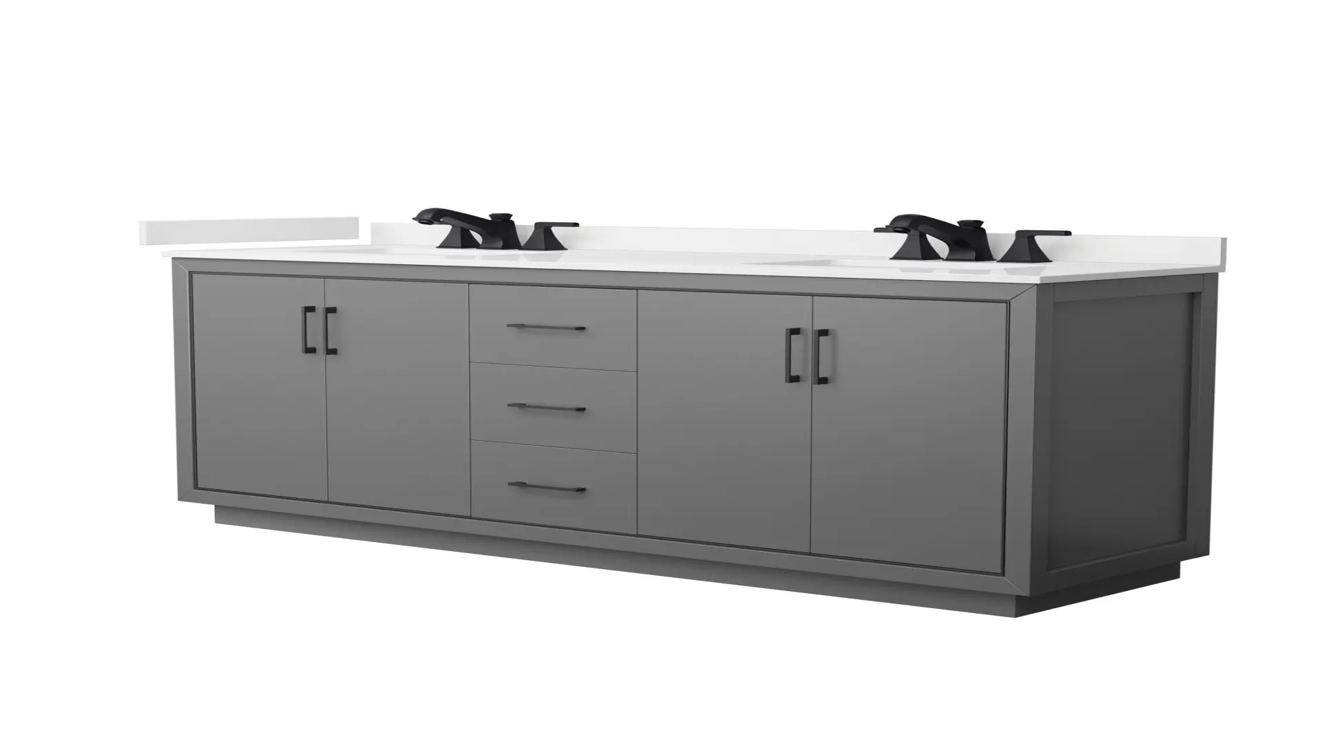 Icon 72 Inch Double Bathroom Vanity in Dark Gray, White Quartz Countertop, Undermount Square Sinks (3-Hole), Matte Black Trim material