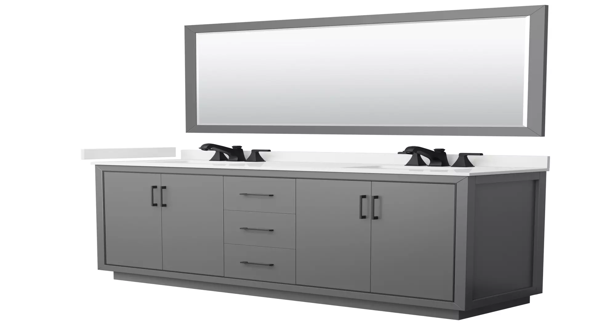 Icon 72 Inch Double Bathroom Vanity in Dark Gray, White Quartz Countertop, Undermount Square Sinks (3-Hole), Matte Black Trim, 70 Inch Mirror material