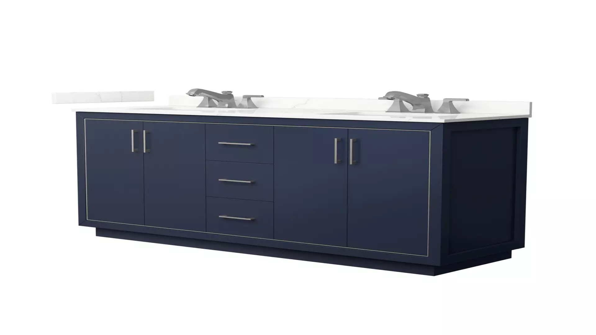 Icon 66 Inch Double Bathroom Vanity in Dark Blue, Giotto Quartz Countertop, Undermount Square Sinks (3-Hole), Brushed Nickel Trim material