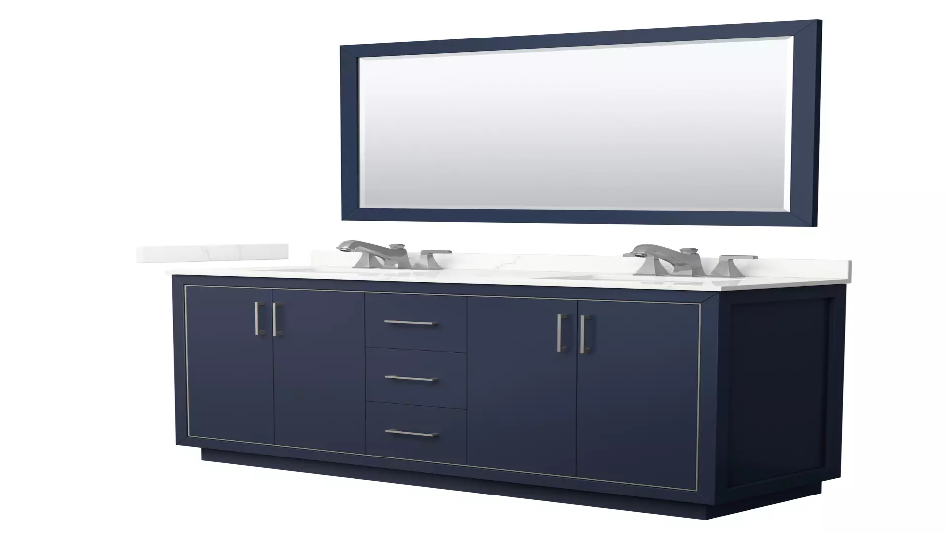 Icon 66 Inch Double Bathroom Vanity in Dark Blue, Giotto Quartz Countertop, Undermount Square Sinks (3-Hole), Brushed Nickel Trim, 58 Inch Mirror material