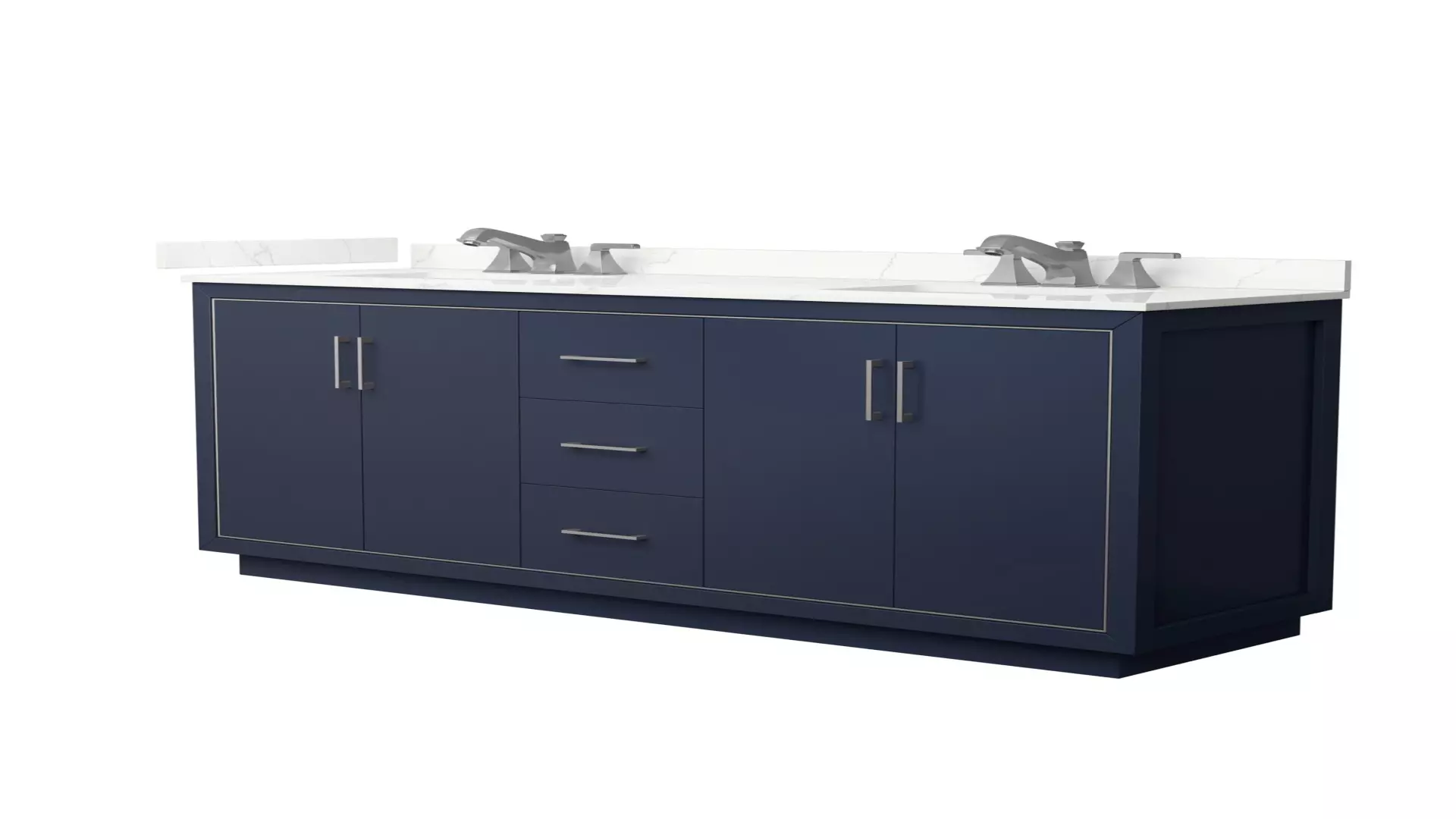 Icon 72 Inch Double Bathroom Vanity in Dark Blue, Giotto Quartz Countertop, Undermount Square Sinks (3-Hole), Brushed Nickel Trim material