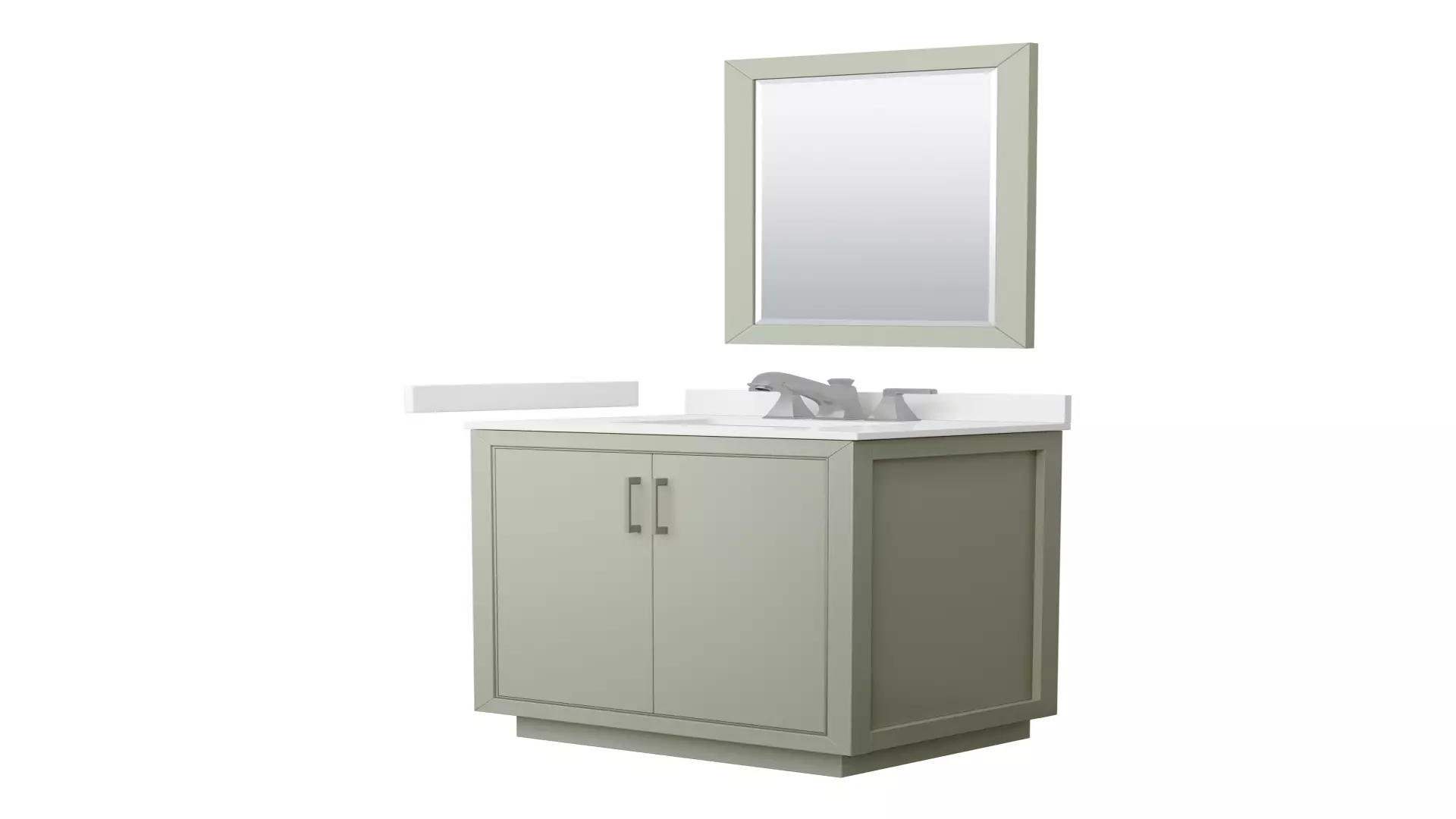 Icon 30 Inch Single Bathroom Vanity in Light Green, White Quartz Countertop, Undermount Square Sink (3-Hole), Brushed Nickel Trim, 24 Inch Mirror material