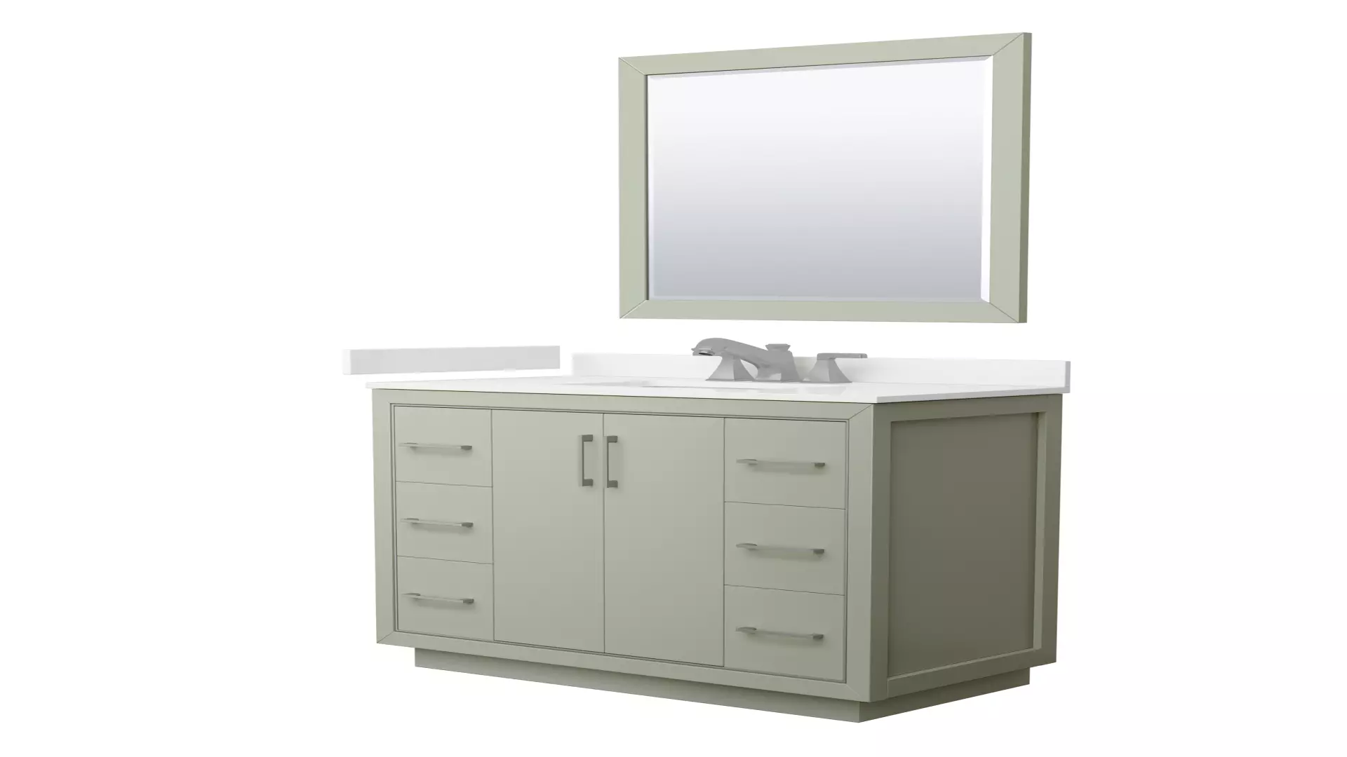 Icon 42 Inch Single Bathroom Vanity in Light Green, White Quartz Countertop, Undermount Square Sink (3-Hole), Brushed Nickel Trim, 34 Inch Mirror material