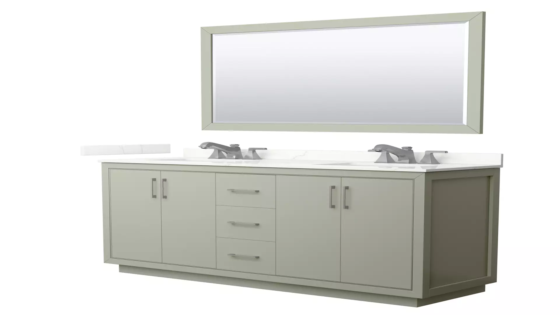 Icon 66 Inch Double Bathroom Vanity in Light Green, Giotto Quartz Countertop, Undermount Square Sinks (3-Hole), Brushed Nickel Trim, 58 Inch Mirror material