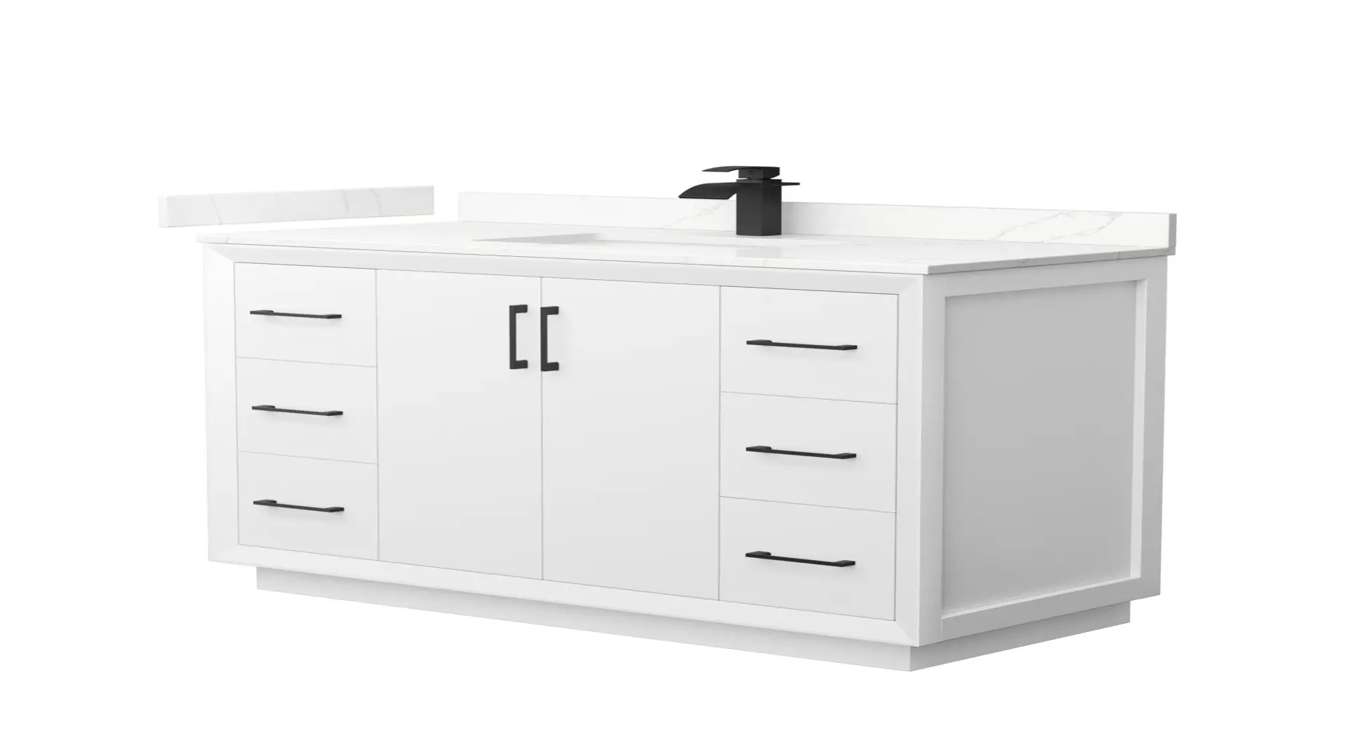 Strada 48 Inch Single Bathroom Vanity in White, Giotto Quartz Countertop, Undermount Square Sink (1-Hole), Matte Black Trim material