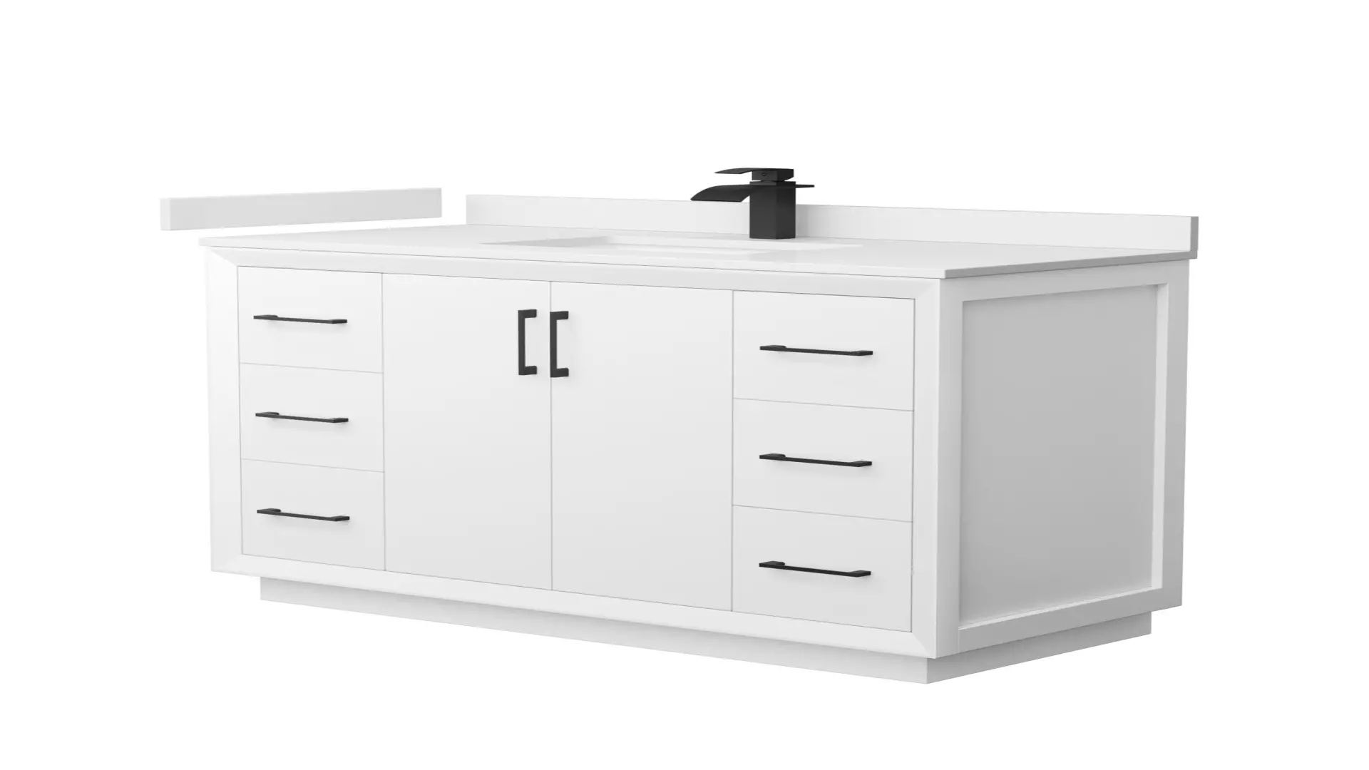 Strada 48 Inch Single Bathroom Vanity in White, White Quartz Countertop, Undermount Square Sink (1-Hole), Matte Black Trim material