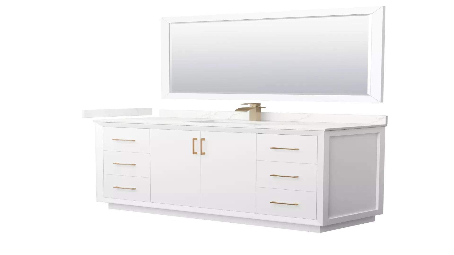 Strada 60 Inch Single Bathroom Vanity in White, Giotto Quartz Countertop, Undermount Square Sink (1-Hole), Satin Bronze Trim, 58 Inch Mirror material