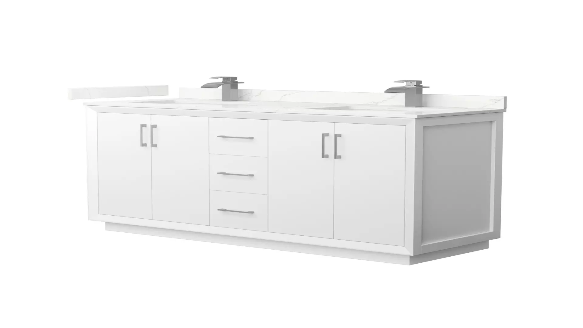 Strada 60 Inch Double Bathroom Vanity in White, Giotto Quartz Countertop, Undermount Square Sink (1-Hole), Brushed Nickel Trim material