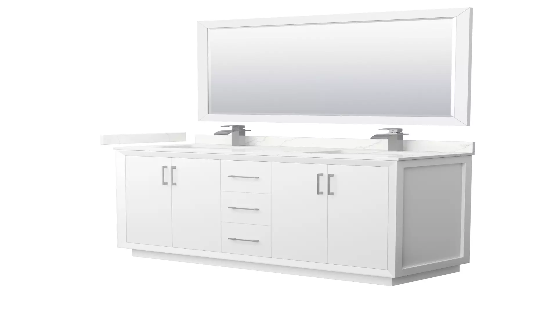 Strada 60 Inch Double Bathroom Vanity in White, Giotto Quartz Countertop, Undermount Square Sink (1-Hole), Brushed Nickel Trim, 58 Inch Mirror material