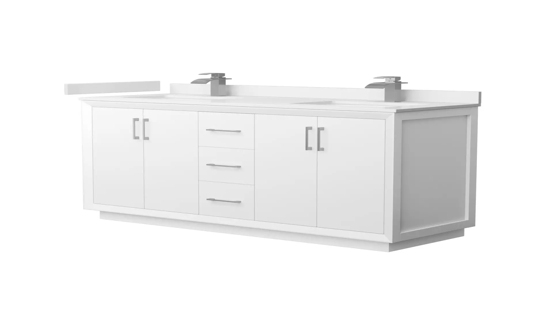 Strada 60 Inch Double Bathroom Vanity in White, White Quartz Countertop, Undermount Square Sink (1-Hole), Brushed Nickel Trim material