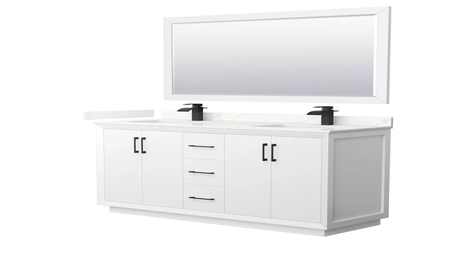 Strada 60 Inch Double Bathroom Vanity in White, Giotto Quartz Countertop, Undermount Square Sink (1-Hole), Matte Black Trim, 58 Inch Mirror material