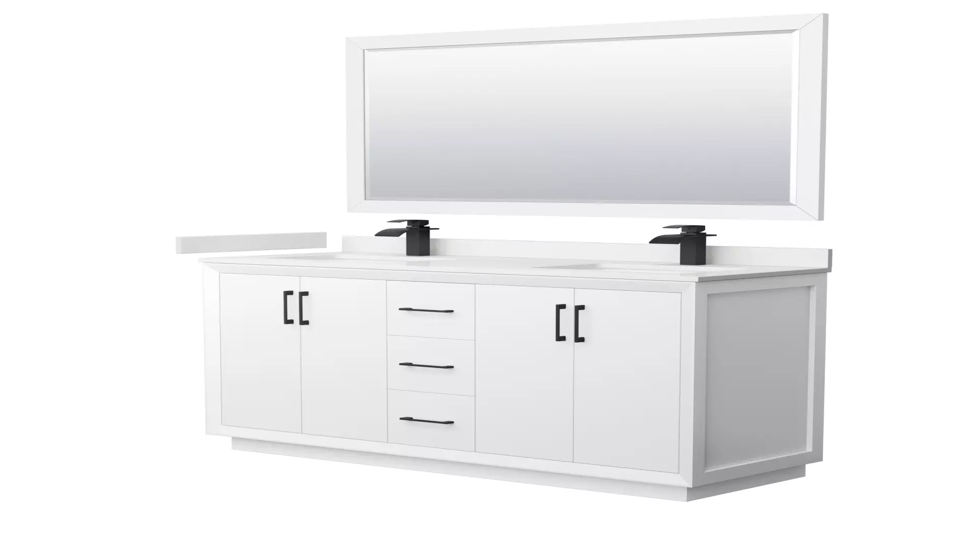 Strada 60 Inch Double Bathroom Vanity in White, White Quartz Countertop, Undermount Square Sink (1-Hole), Matte Black Trim, 58 Inch Mirror material