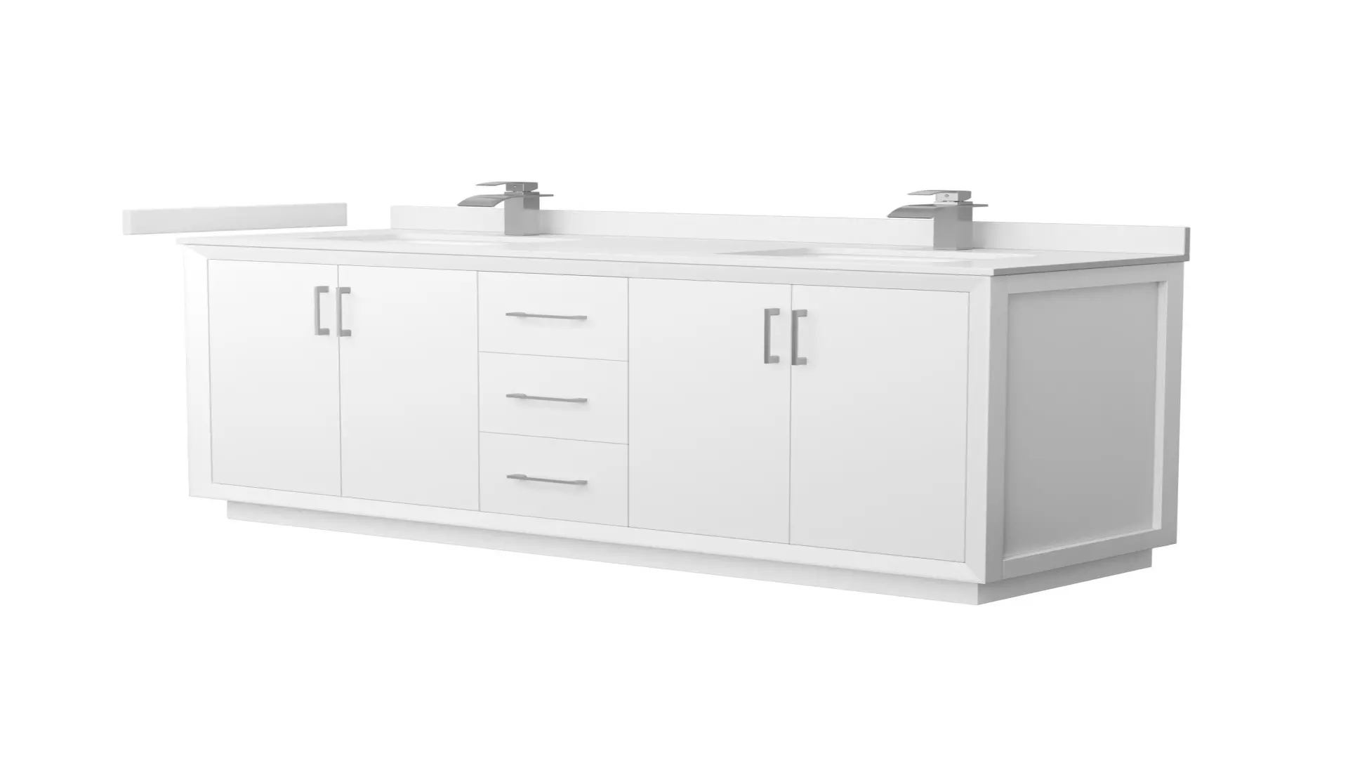Strada 66 Inch Double Bathroom Vanity in White, White Quartz Countertop, Undermount Square Sink (1-Hole), Brushed Nickel Trim material