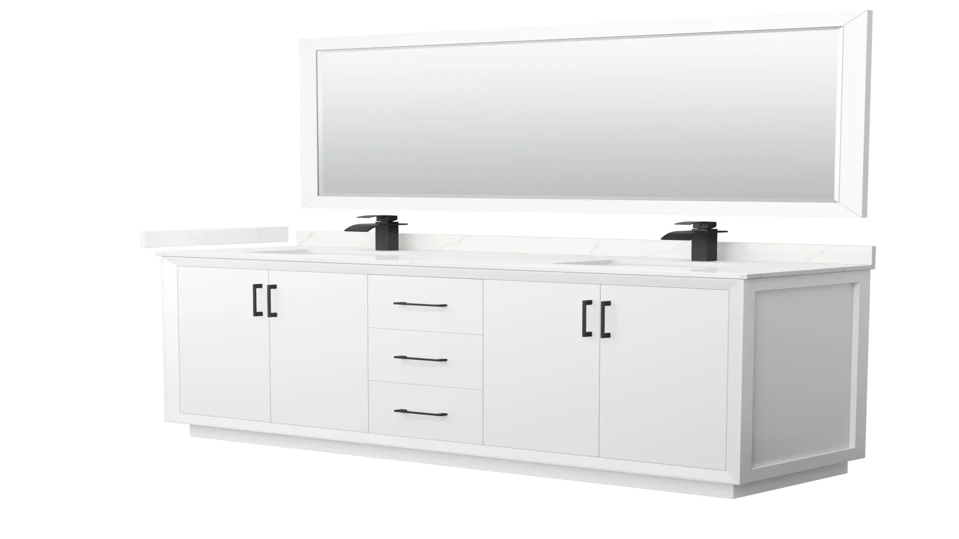 Strada 72 Inch Double Bathroom Vanity in White, Giotto Quartz Countertop, Undermount Square Sink (1-Hole), Matte Black Trim, 70 Inch Mirror material
