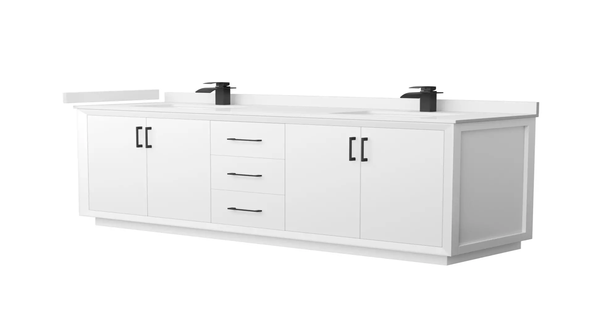 Strada 72 Inch Double Bathroom Vanity in White, White Quartz Countertop, Undermount Square Sink (1-Hole), Matte Black Trim material