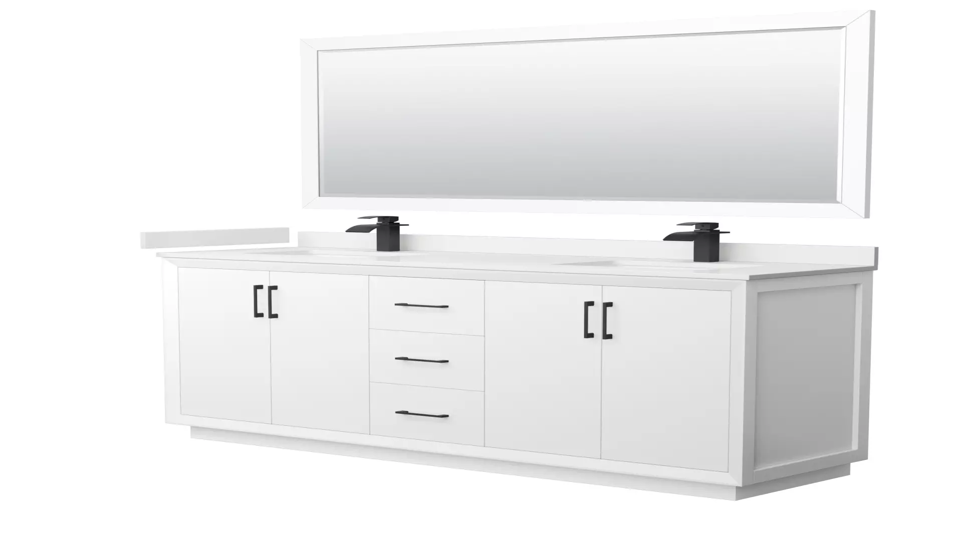 Strada 72 Inch Double Bathroom Vanity in White, White Quartz Countertop, Undermount Square Sink (1-Hole), Matte Black Trim, 70 Inch Mirror material