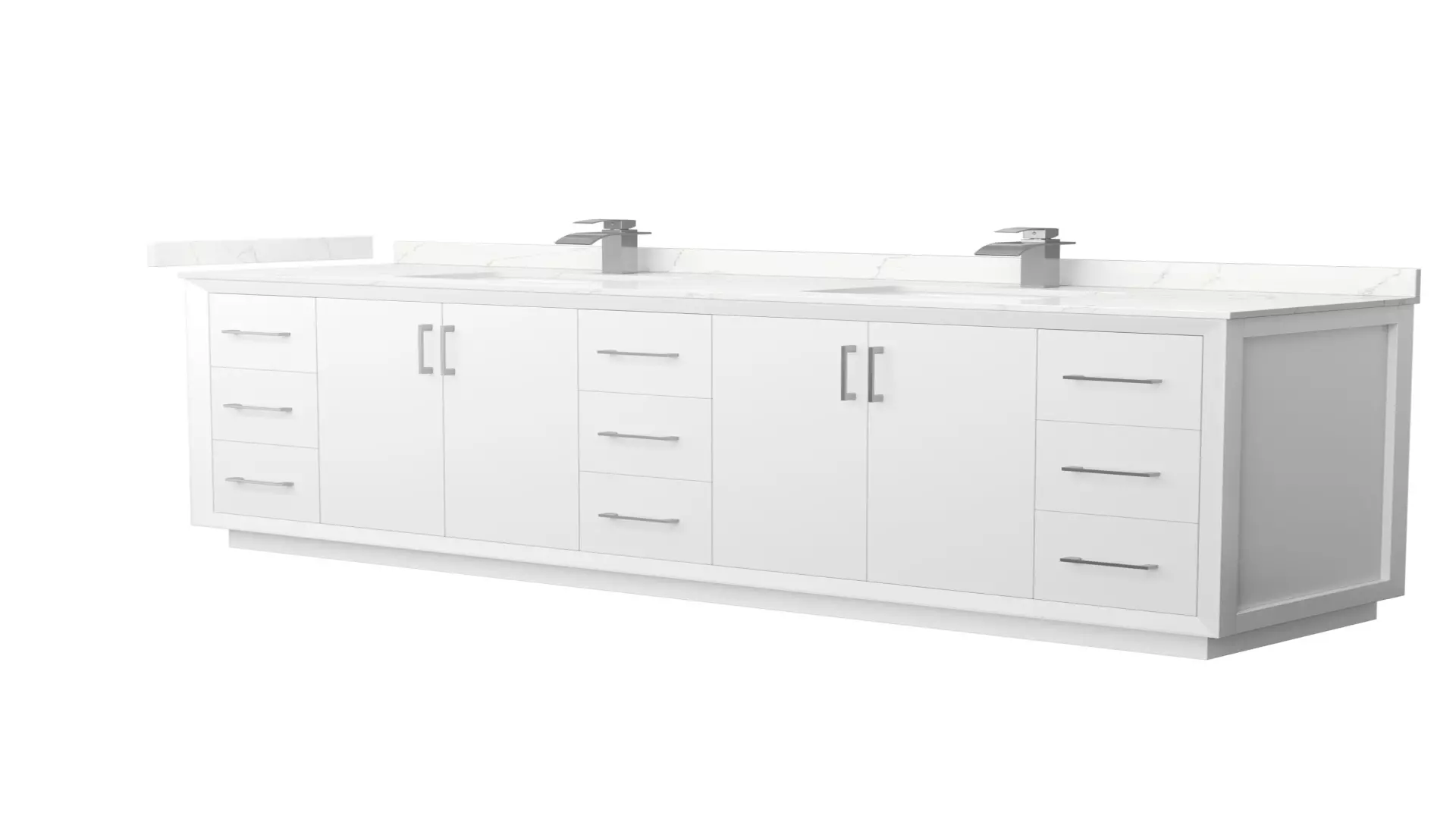 Strada 84 Inch Double Bathroom Vanity in White, Giotto Quartz Countertop, Undermount Square Sink (1-Hole), Brushed Nickel Trim material