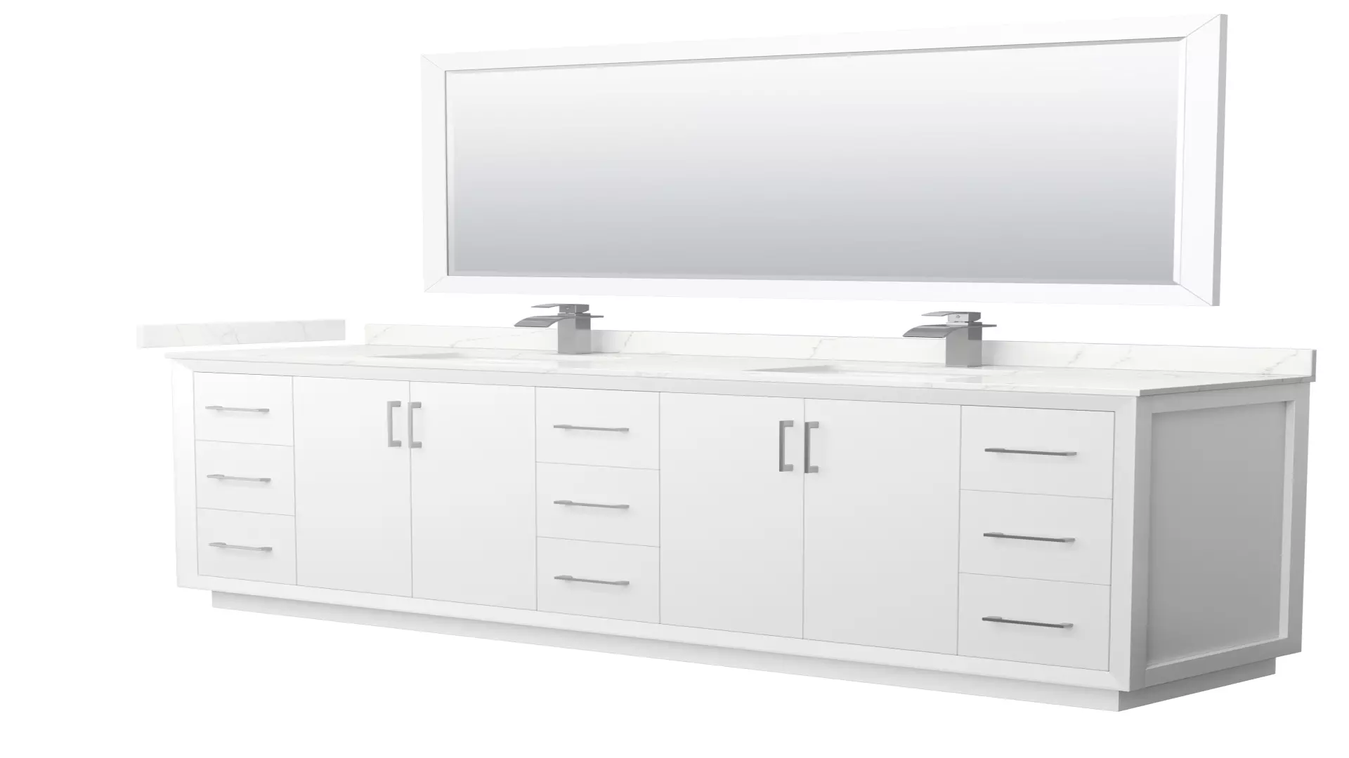Strada 84 Inch Double Bathroom Vanity in White, Giotto Quartz Countertop, Undermount Square Sink (1-Hole), Brushed Nickel Trim, 70 Inch Mirror material