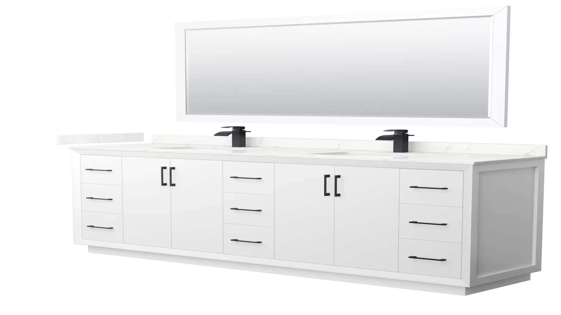 Strada 84 Inch Double Bathroom Vanity in White, Giotto Quartz Countertop, Undermount Square Sink (1-Hole), Matte Black Trim, 70 Inch Mirror material