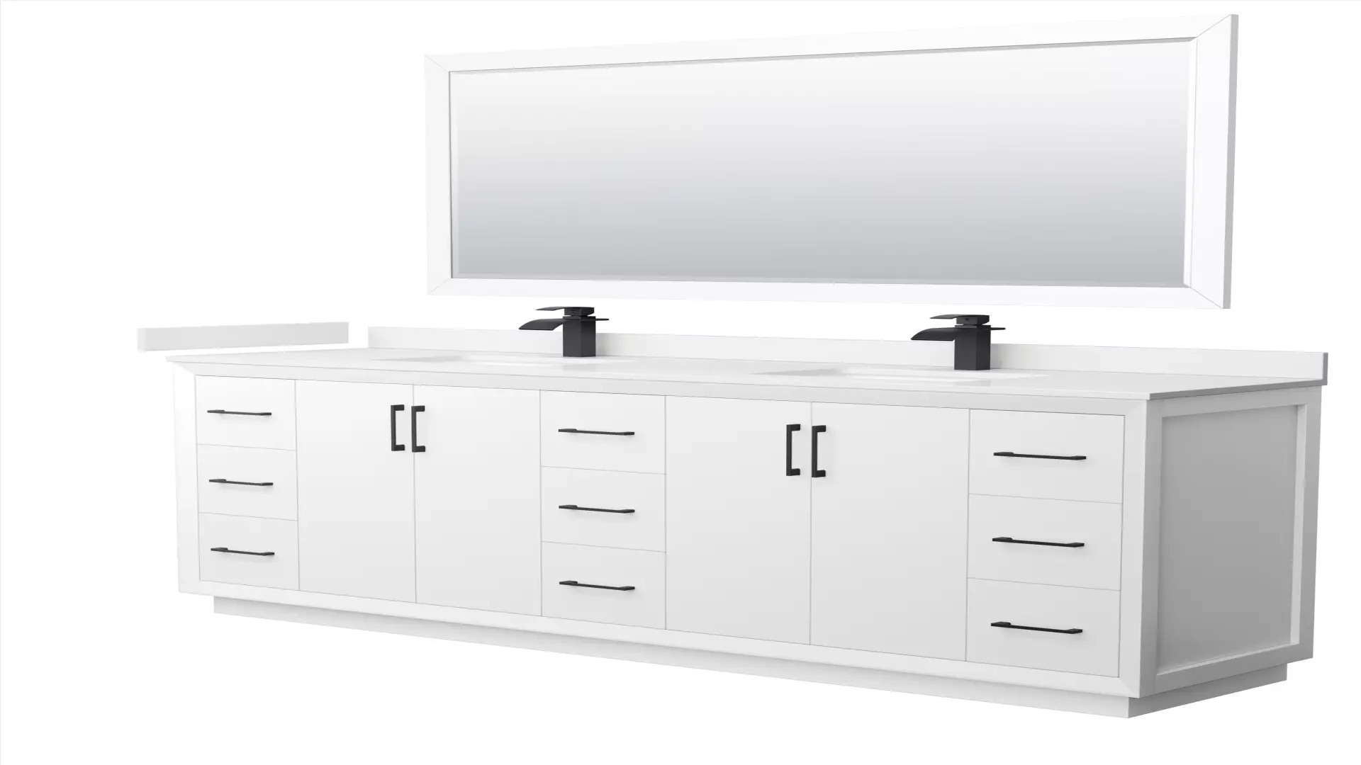 Strada 84 Inch Double Bathroom Vanity in White, White Quartz Countertop, Undermount Square Sink (1-Hole), Matte Black Trim, 70 Inch Mirror material