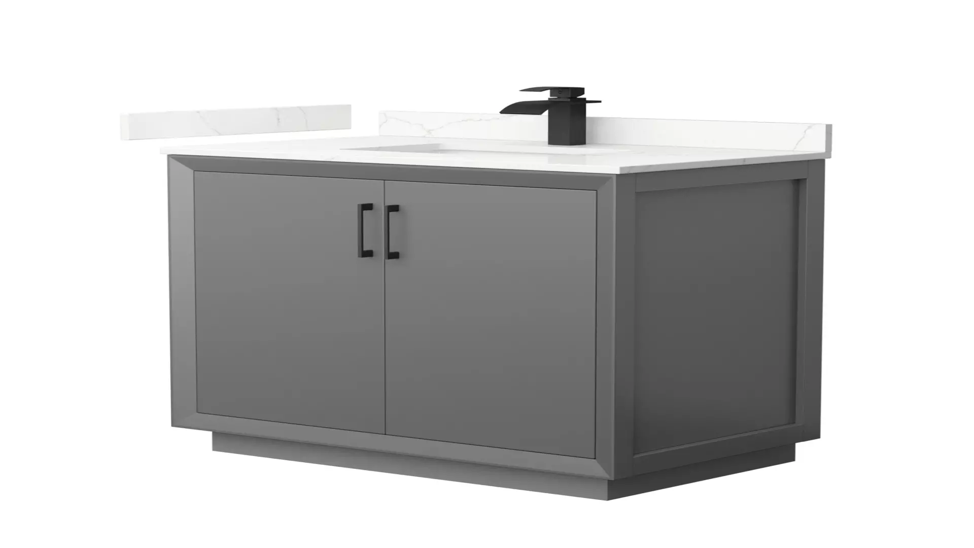 Strada 36 Inch Single Bathroom Vanity in Dark Gray, Giotto Quartz Countertop, Undermount Square Sink (1-Hole), Matte Black Trim material
