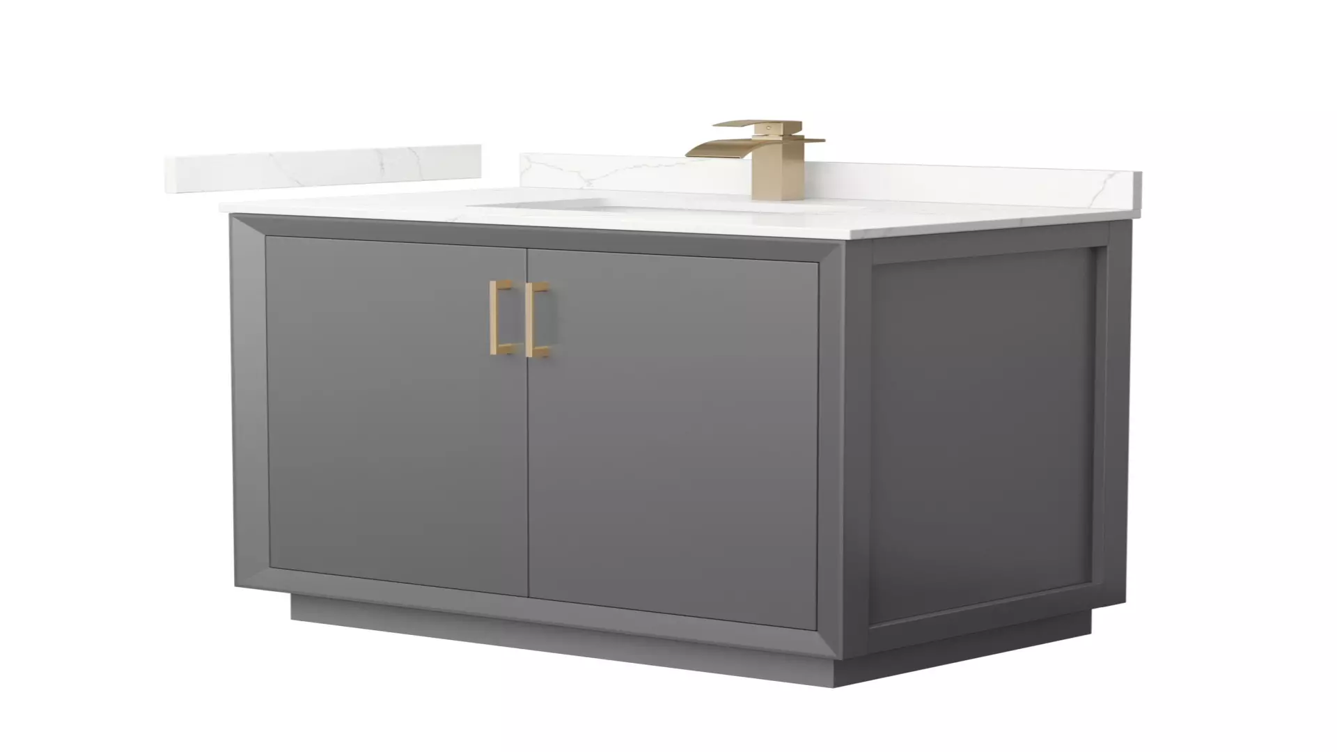 Strada 36 Inch Single Bathroom Vanity in Dark Gray, Giotto Quartz Countertop, Undermount Square Sink (1-Hole), Satin Bronze Trim material