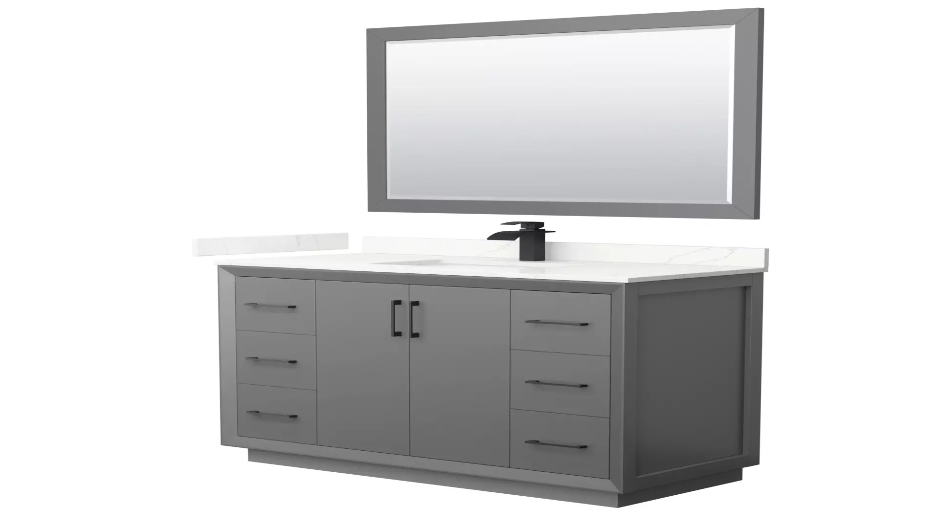Strada 48 Inch Single Bathroom Vanity in Dark Gray, Giotto Quartz Countertop, Undermount Square Sink (1-Hole), Matte Black Trim, 46 Inch Mirror material