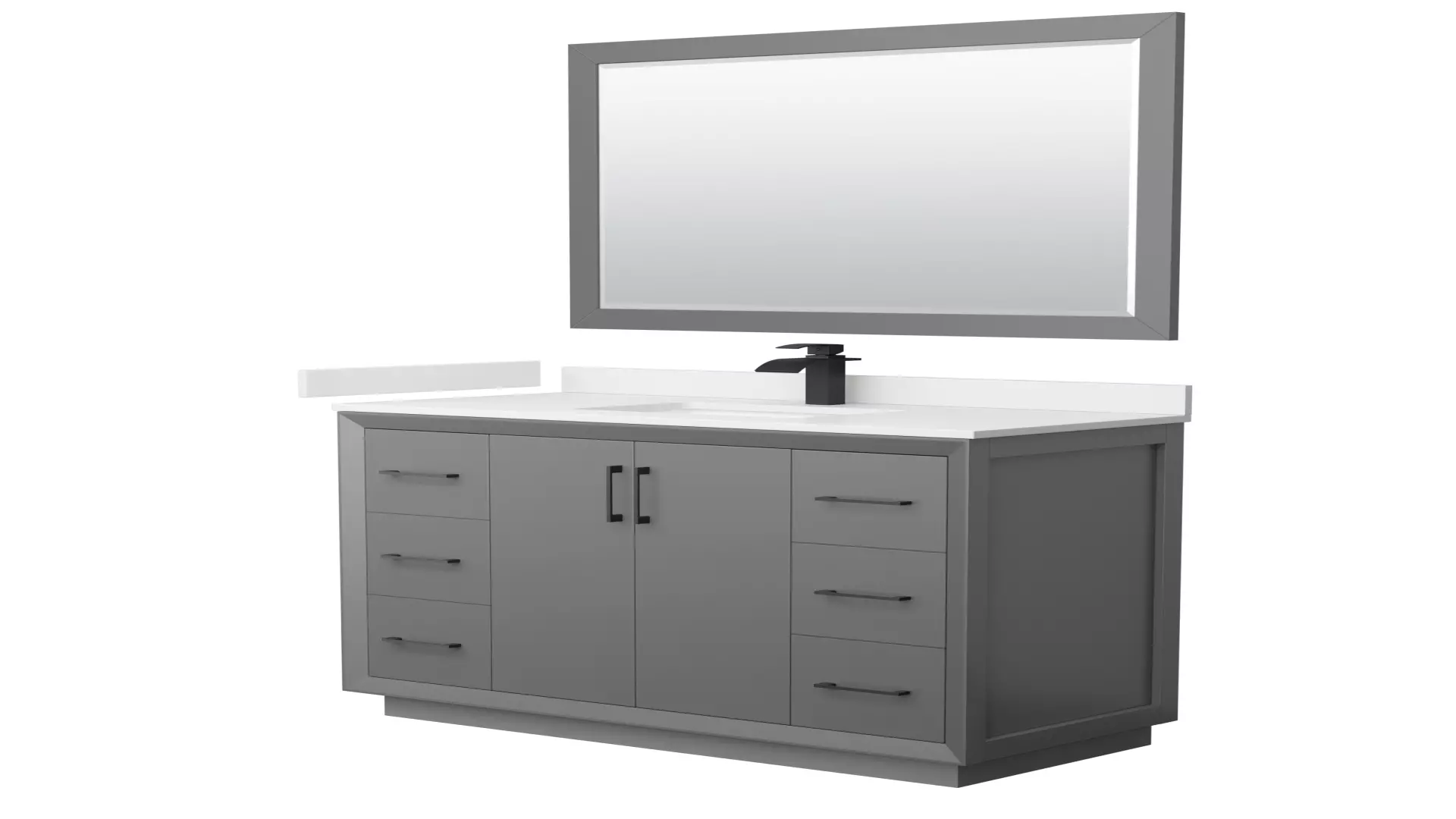 Strada 48 Inch Single Bathroom Vanity in Dark Gray, White Quartz Countertop, Undermount Square Sink (1-Hole), Matte Black Trim, 46 Inch Mirror material