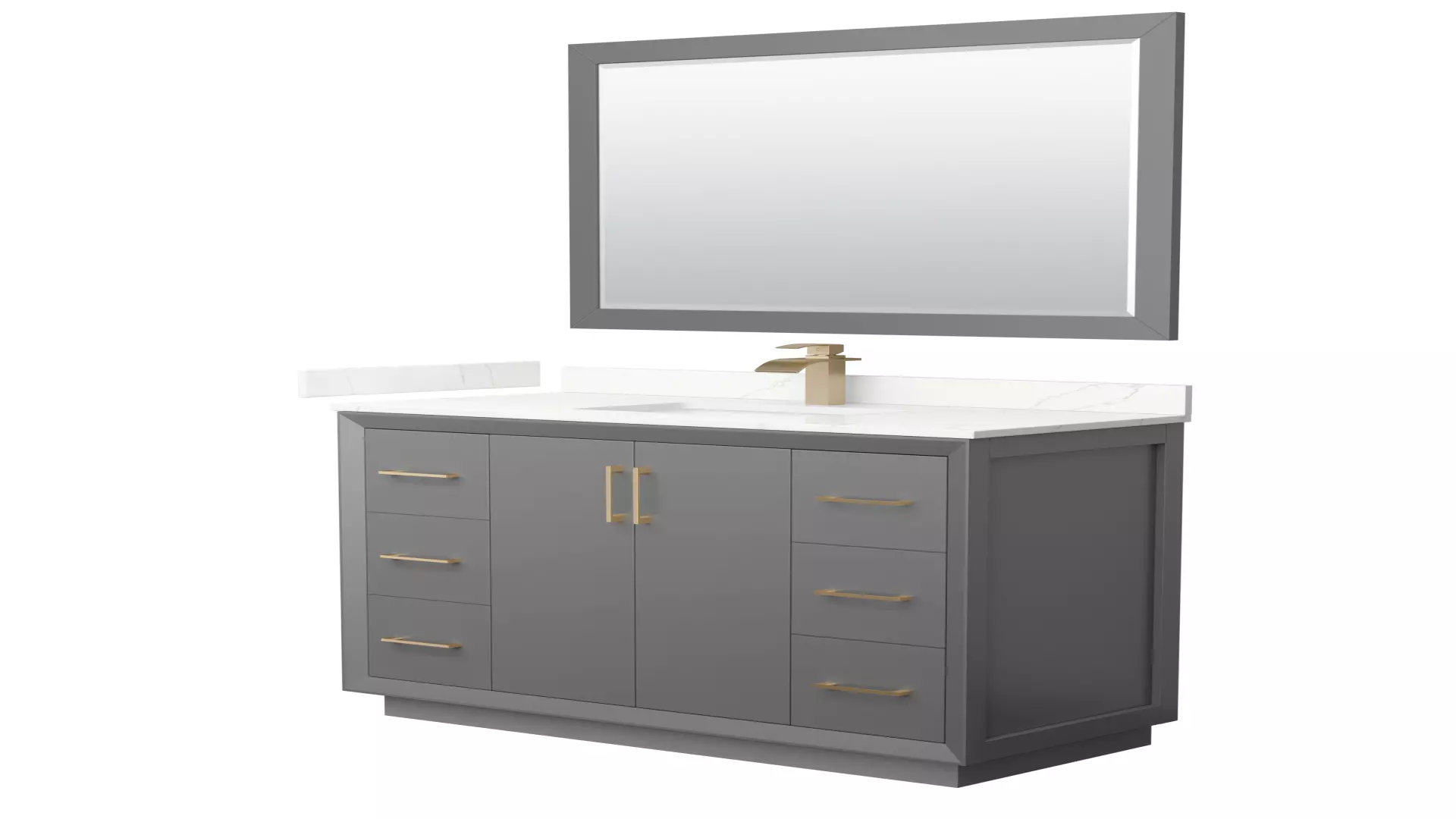 Strada 48 Inch Single Bathroom Vanity in Dark Gray, Giotto Quartz Countertop, Undermount Square Sink (1-Hole), Satin Bronze Trim, 46 Inch Mirror material
