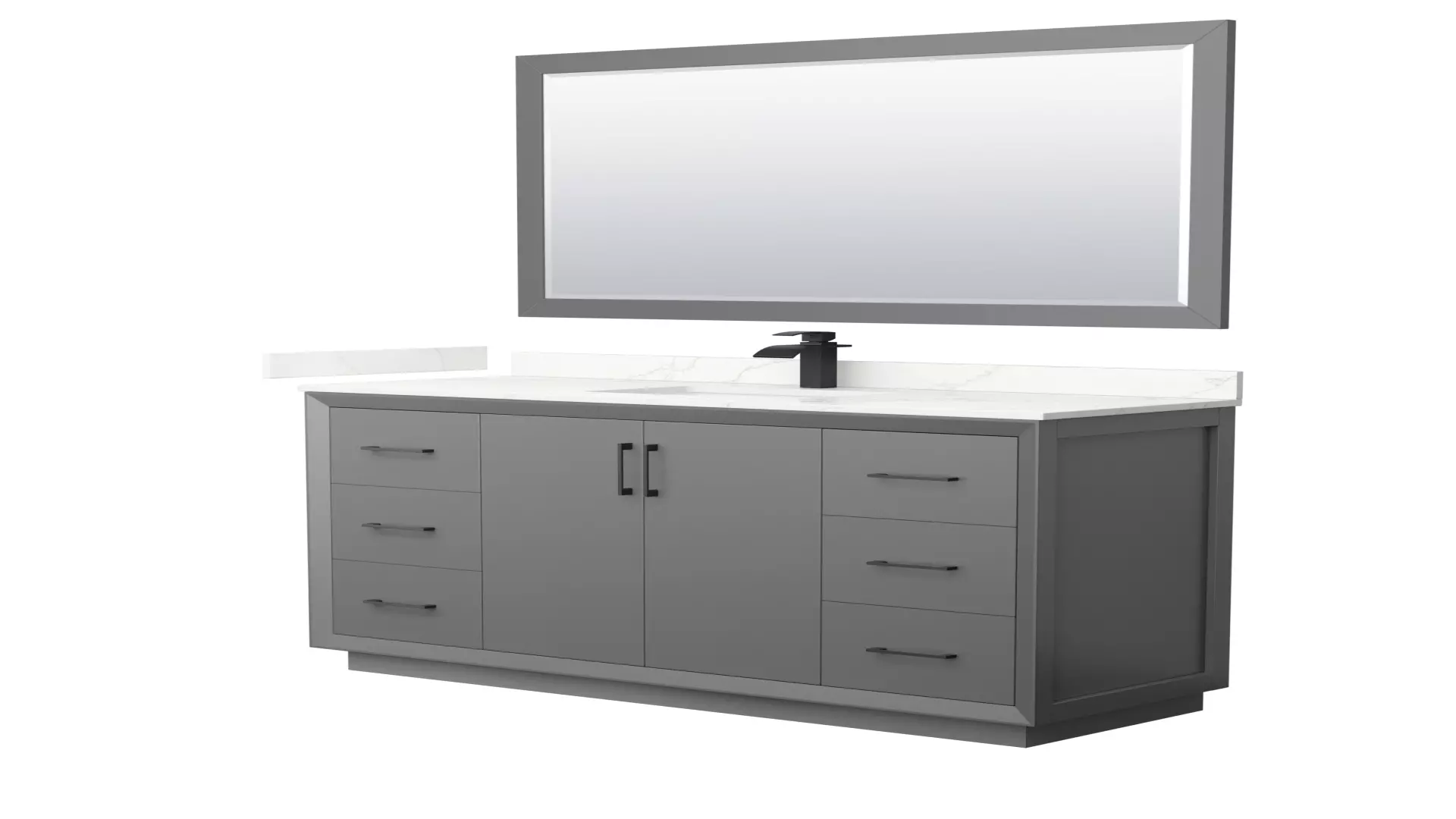 Strada 60 Inch Single Bathroom Vanity in Dark Gray, Giotto Quartz Countertop, Undermount Square Sink (1-Hole), Matte Black Trim, 58 Inch Mirror material