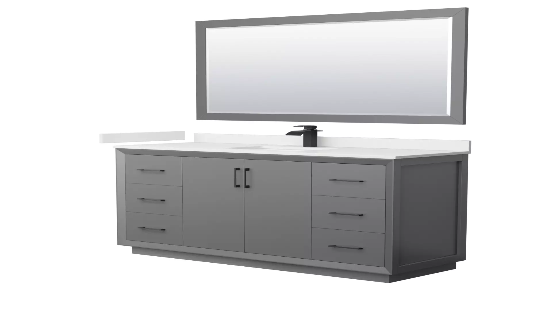 Strada 60 Inch Single Bathroom Vanity in Dark Gray, White Quartz Countertop, Undermount Square Sink (1-Hole), Matte Black Trim, 58 Inch Mirror material