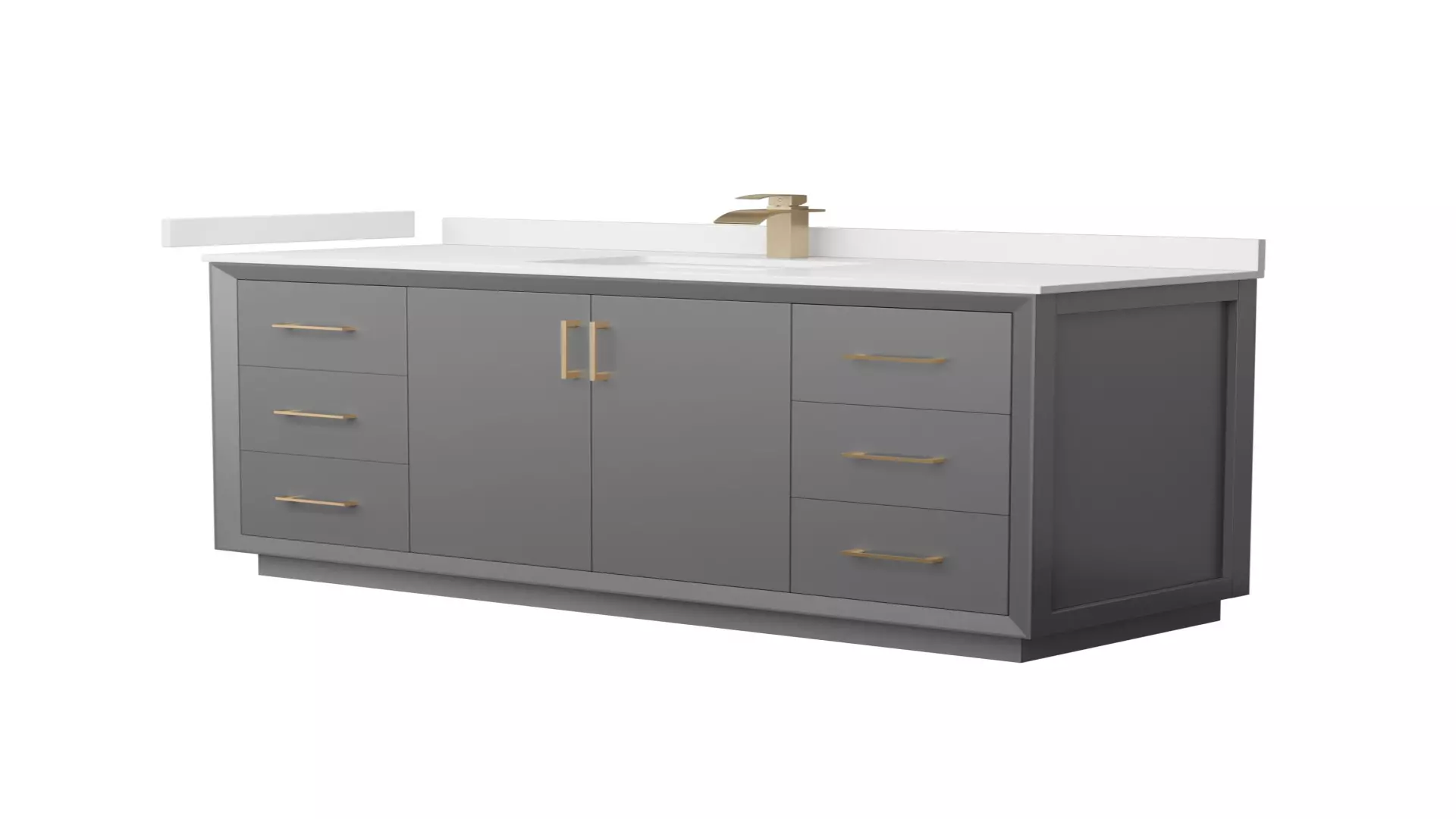 Strada 60 Inch Single Bathroom Vanity in Dark Gray, White Quartz Countertop, Undermount Square Sink (1-Hole), Satin Bronze Trim material