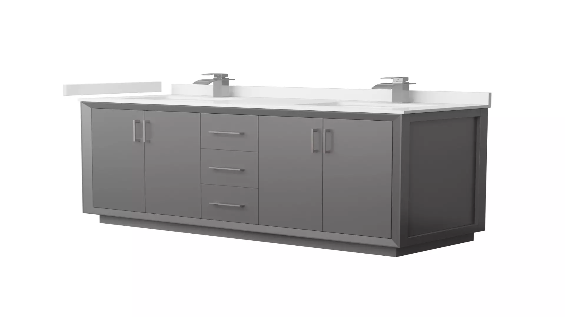 Strada 60 Inch Double Bathroom Vanity in Dark Gray, White Quartz Countertop, Undermount Square Sink (1-Hole), Brushed Nickel Trim material