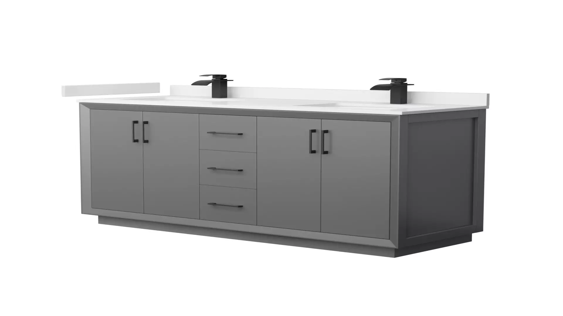 Strada 60 Inch Double Bathroom Vanity in Dark Gray, White Quartz Countertop, Undermount Square Sink (1-Hole), Matte Black Trim material