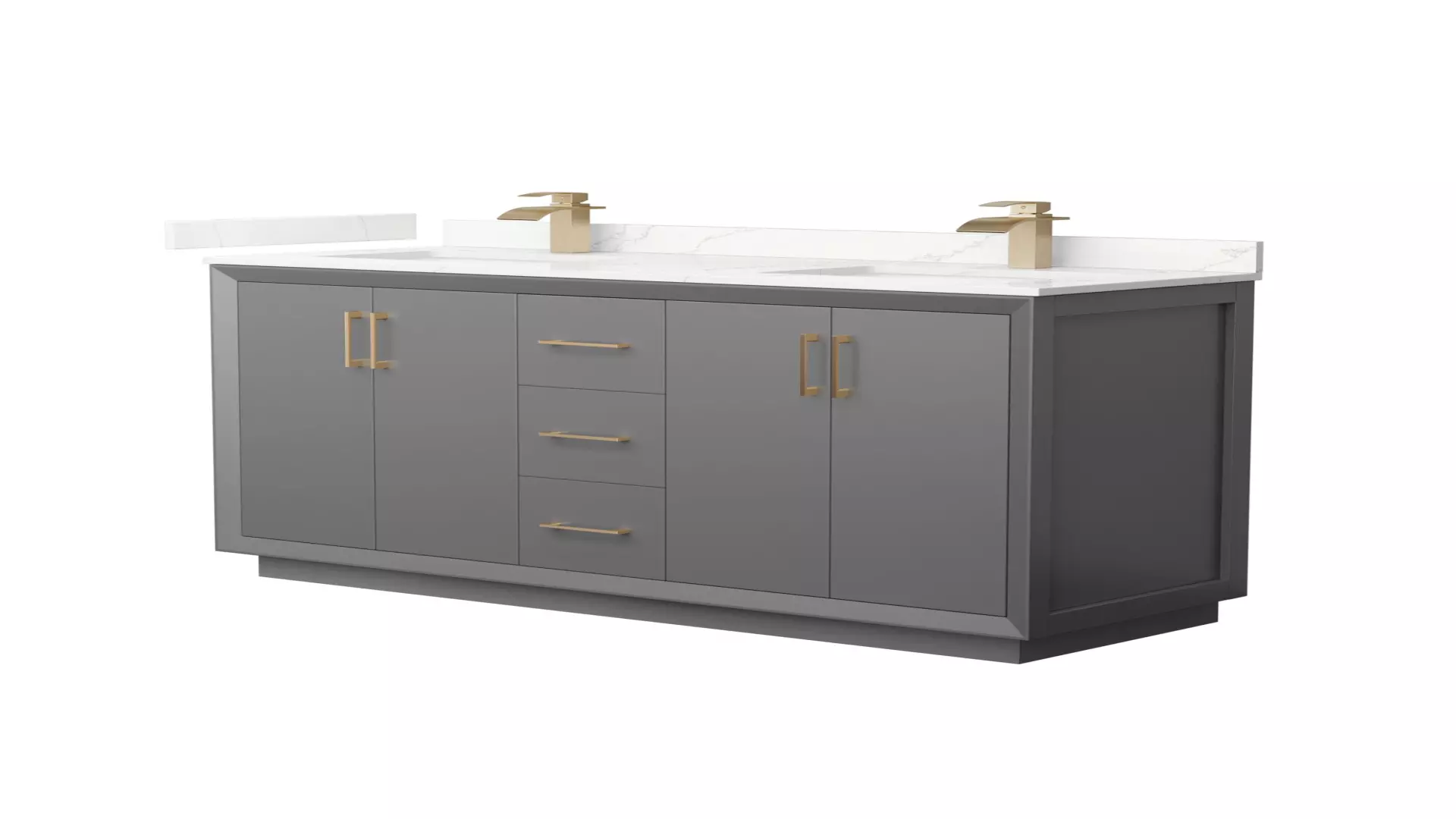 Strada 60 Inch Double Bathroom Vanity in Dark Gray, Giotto Quartz Countertop, Undermount Square Sink (1-Hole), Satin Bronze Trim material