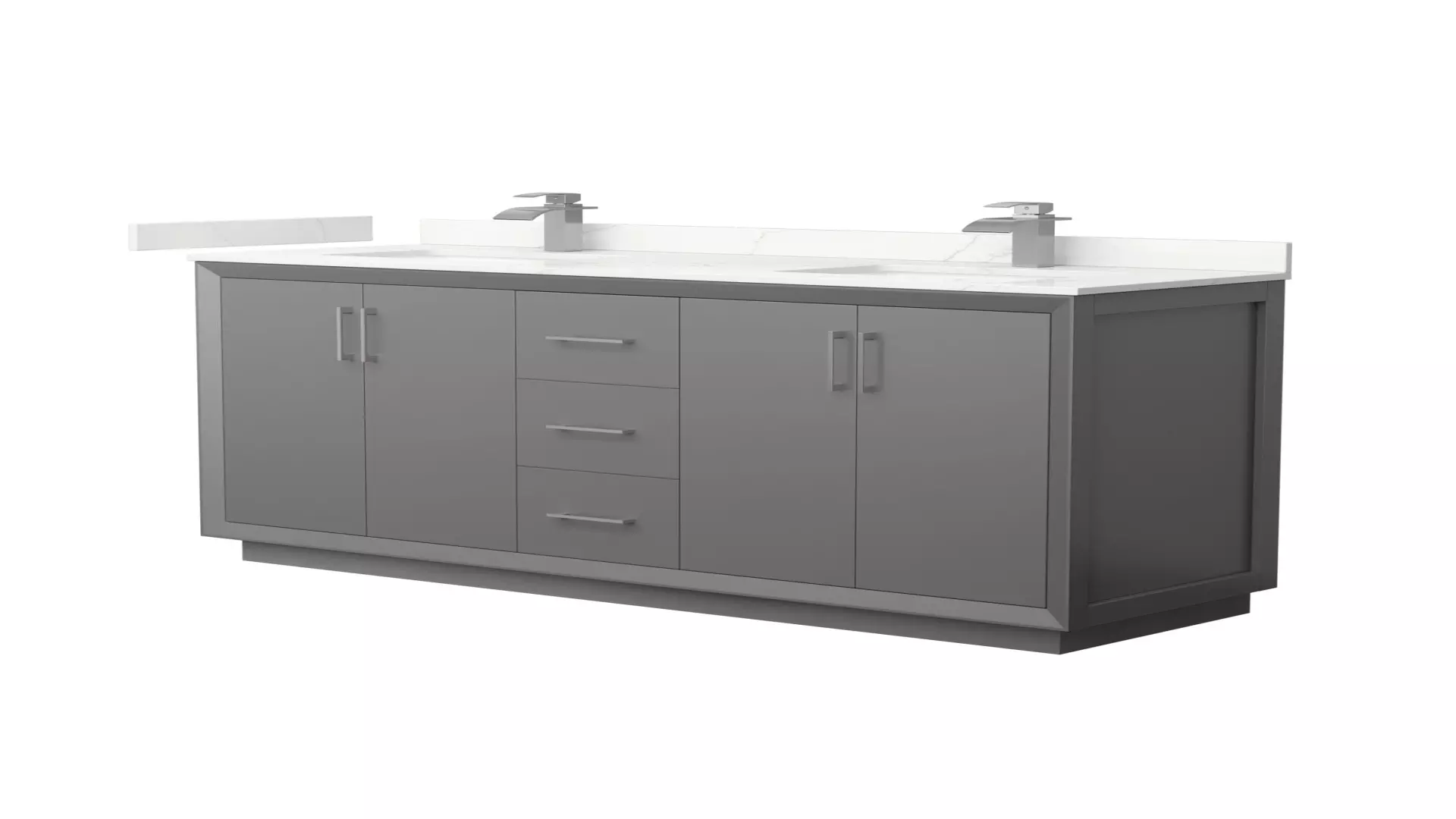 Strada 66 Inch Double Bathroom Vanity in Dark Gray, Giotto Quartz Countertop, Undermount Square Sink (1-Hole), Brushed Nickel Trim material
