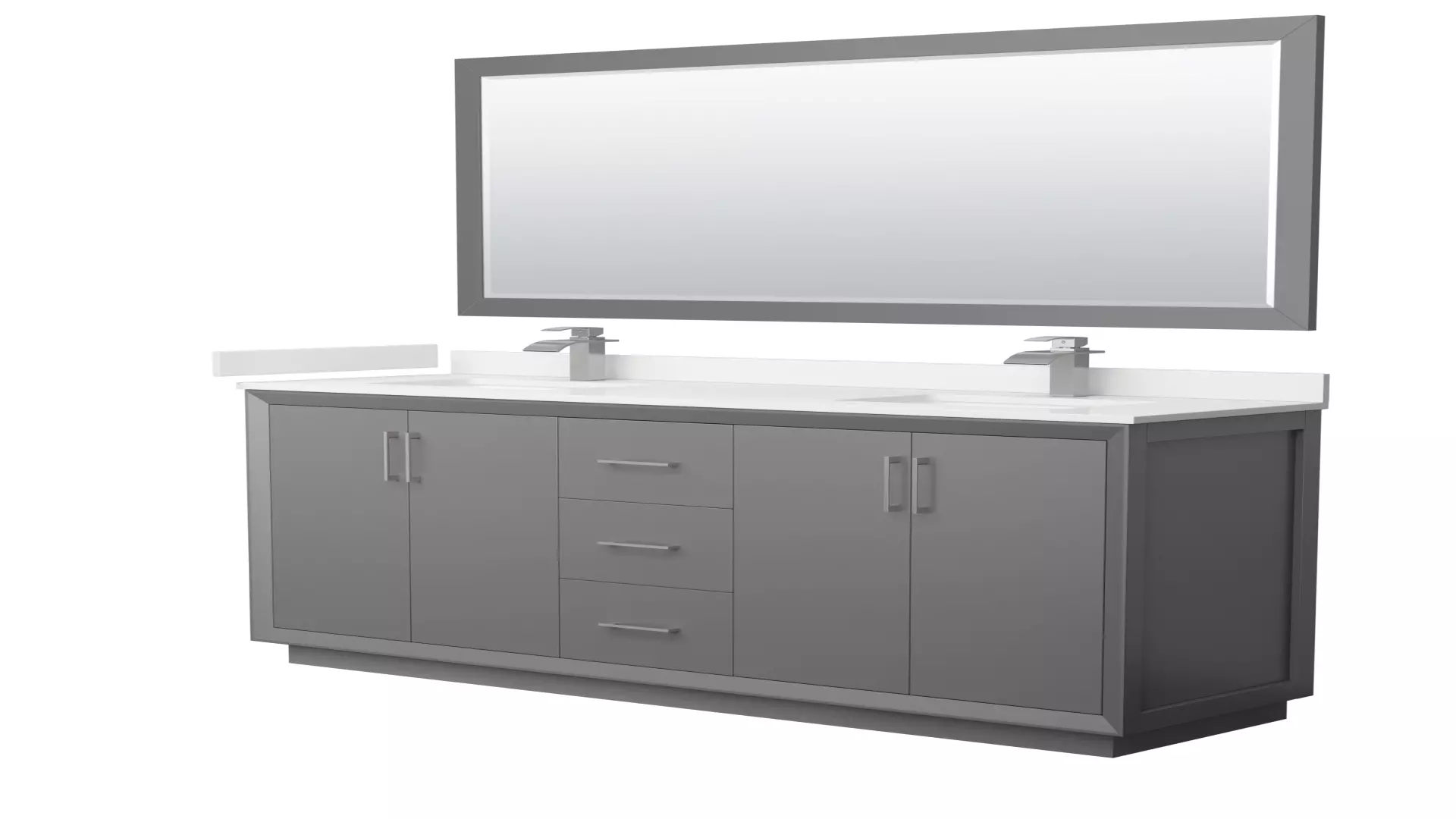 Strada 72 Inch Double Bathroom Vanity in Dark Gray, White Quartz Countertop, Undermount Square Sink (1-Hole), Brushed Nickel Trim, 70 Inch Mirror material