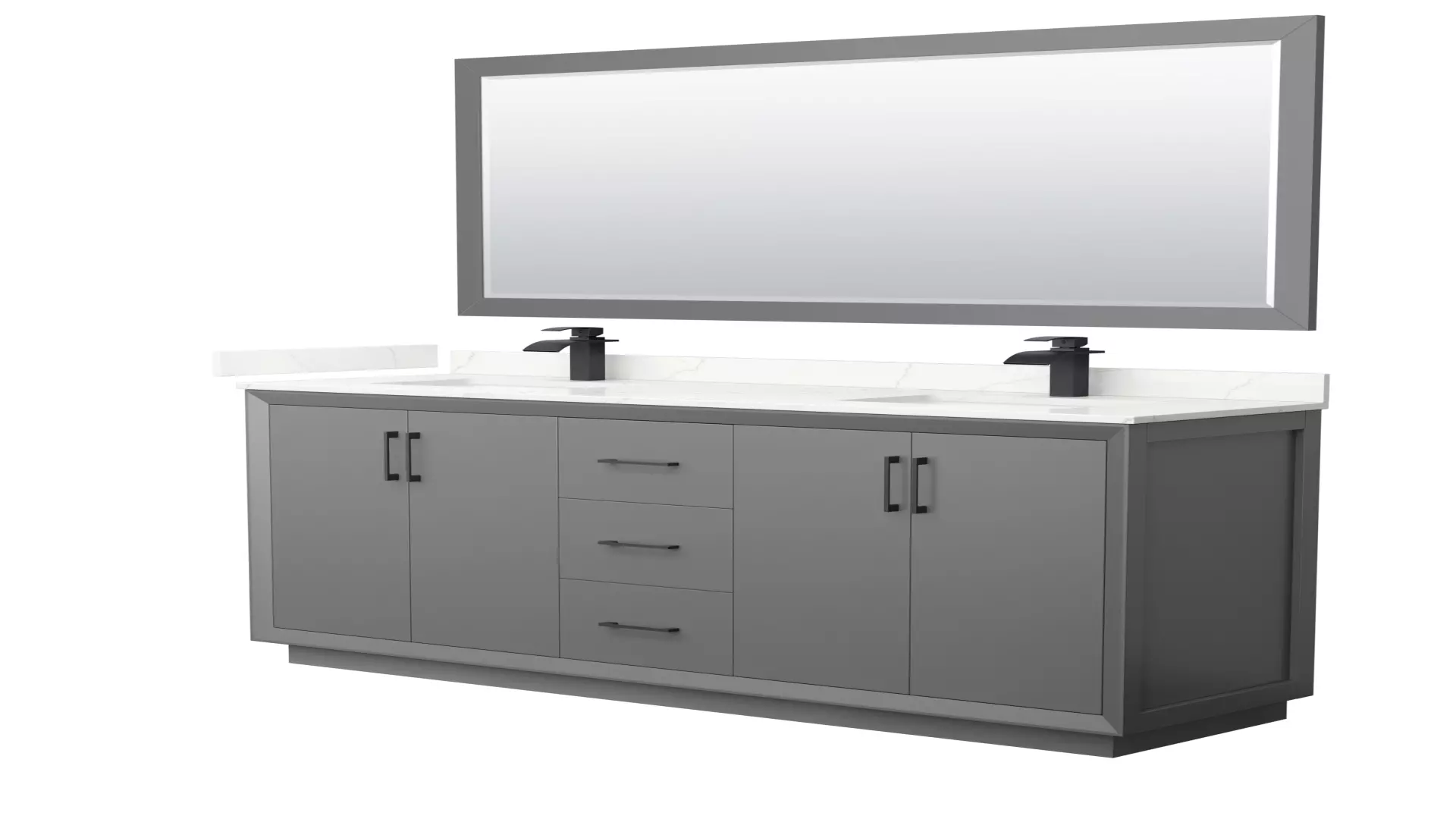 Strada 72 Inch Double Bathroom Vanity in Dark Gray, Giotto Quartz Countertop, Undermount Square Sink (1-Hole), Matte Black Trim, 70 Inch Mirror material